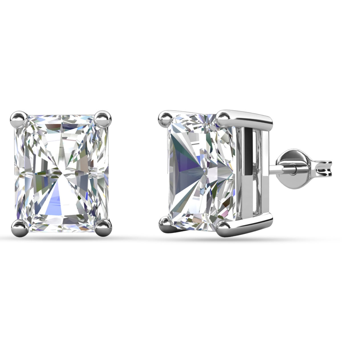 Mia 18k White Gold Plated Sterling Silver Stud Earrings with Simulated Diamond Crystals