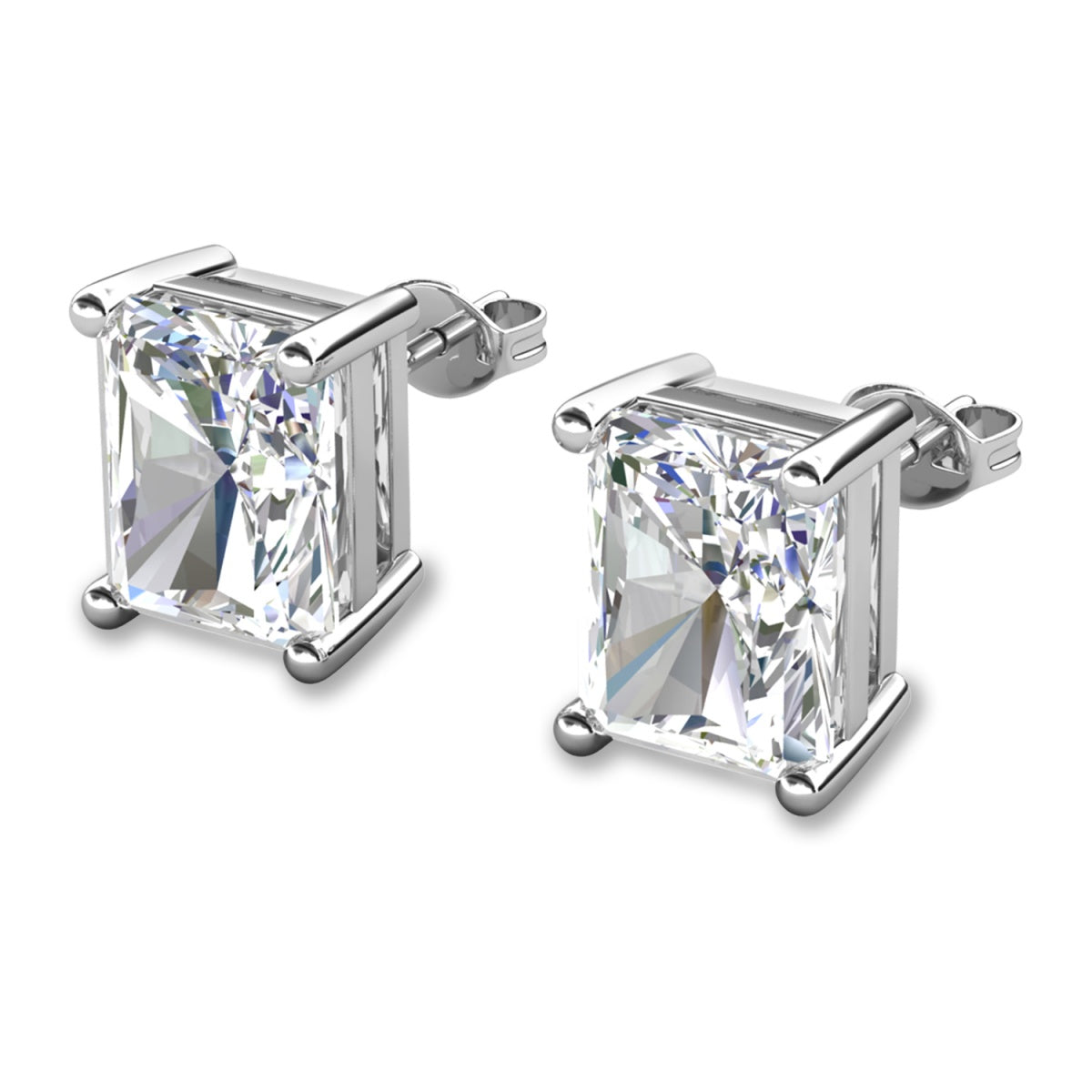 Mia 18k White Gold Plated Sterling Silver Stud Earrings with Simulated Diamond Crystals