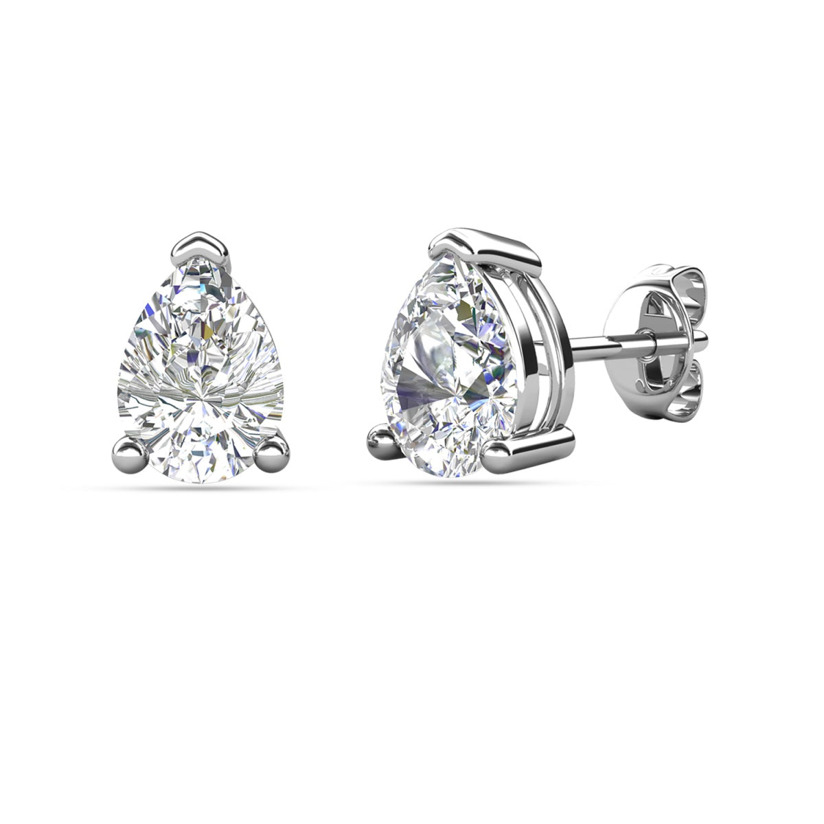 Mia 18k White Gold Plated Sterling Silver Stud Earrings with Simulated Diamond Crystals