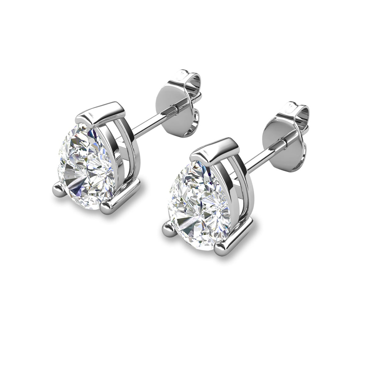 Mia 18k White Gold Plated Sterling Silver Stud Earrings with Simulated Diamond Crystals