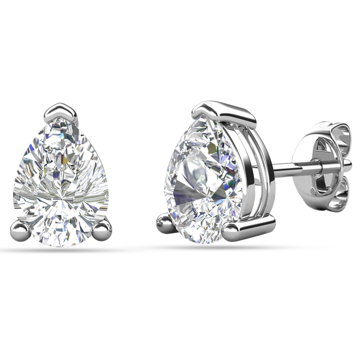 Mia 18k White Gold Plated Sterling Silver Stud Earrings with Simulated Diamond Crystals