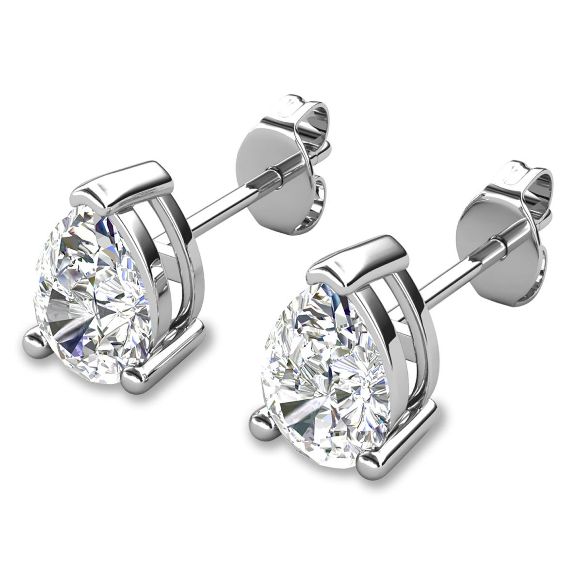 Mia 18k White Gold Plated Sterling Silver Stud Earrings with Simulated Diamond Crystals
