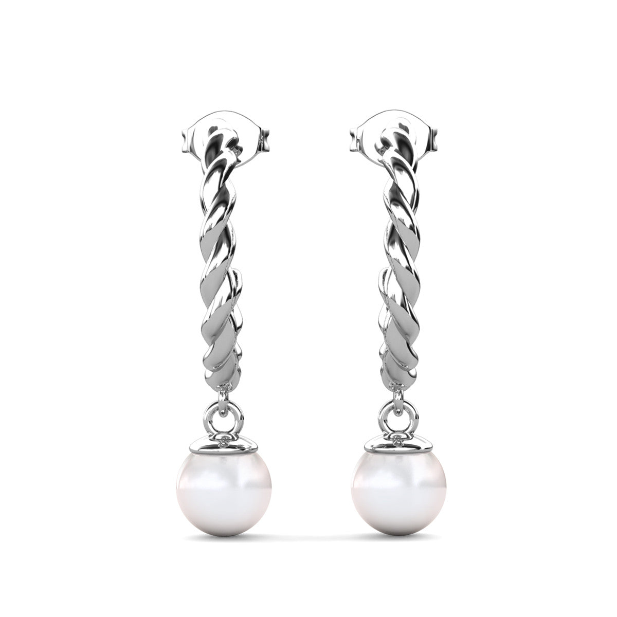 Cheyanne 18k White Gold Plated 16mm Twisted Half Hoop Drop Pearl Earrings