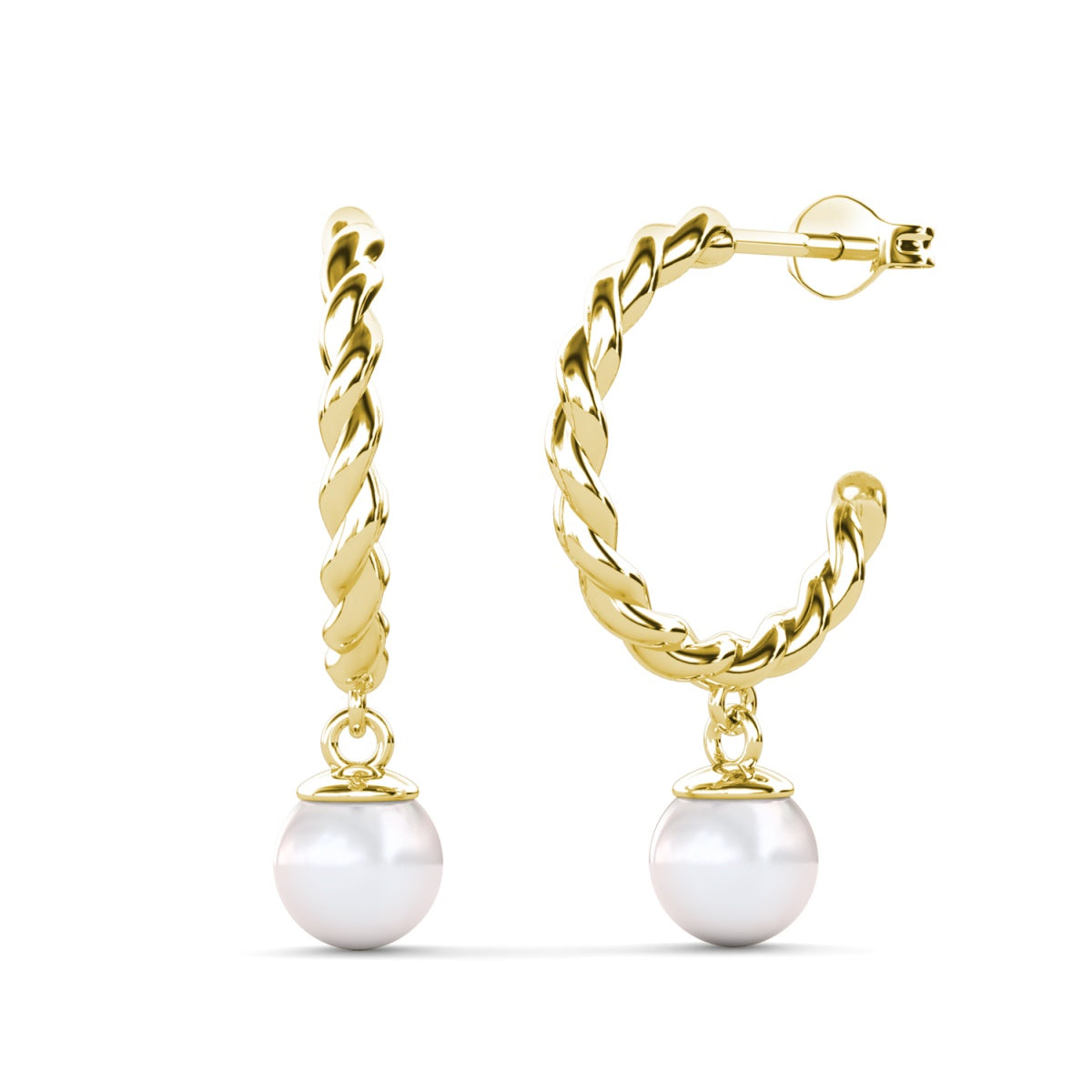 Cheyanne 18k White Gold Plated 16mm Twisted Half Hoop Drop Pearl Earrings - Fab Fav Deals