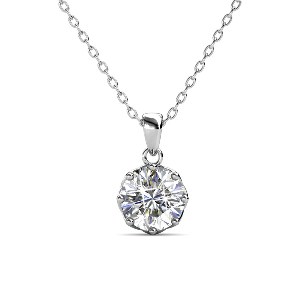 Eden 18k White Gold Plated Silver Necklace and Stud Earring Set with Swarovski Crystals