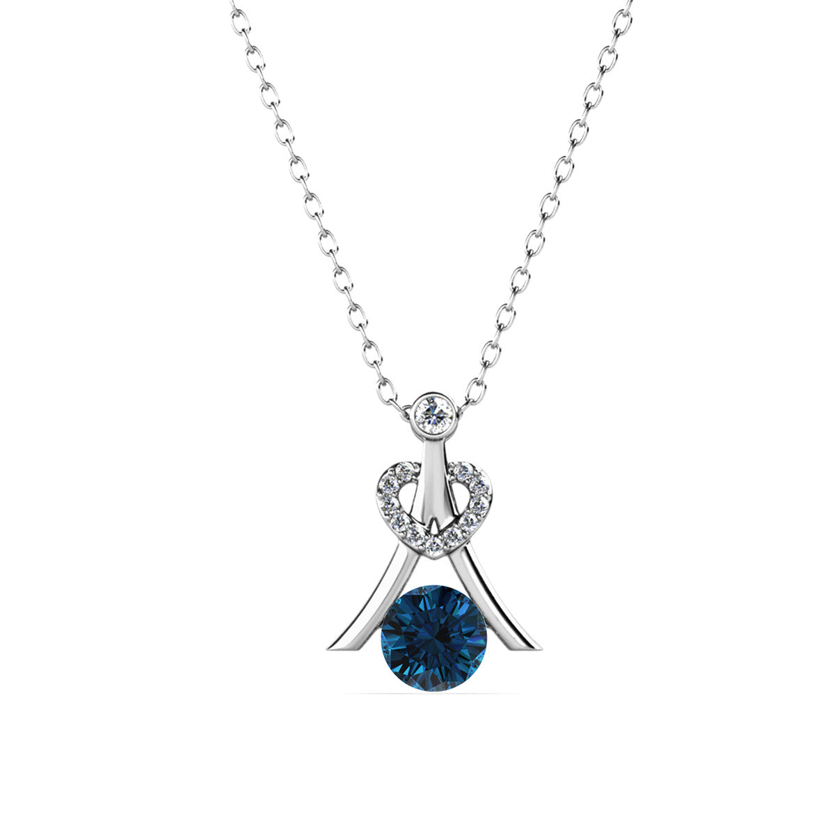 Serenity December Birthstone Blue Topaz Necklace, 18k White Gold Plated Silver Necklace with Round Cut Crystals