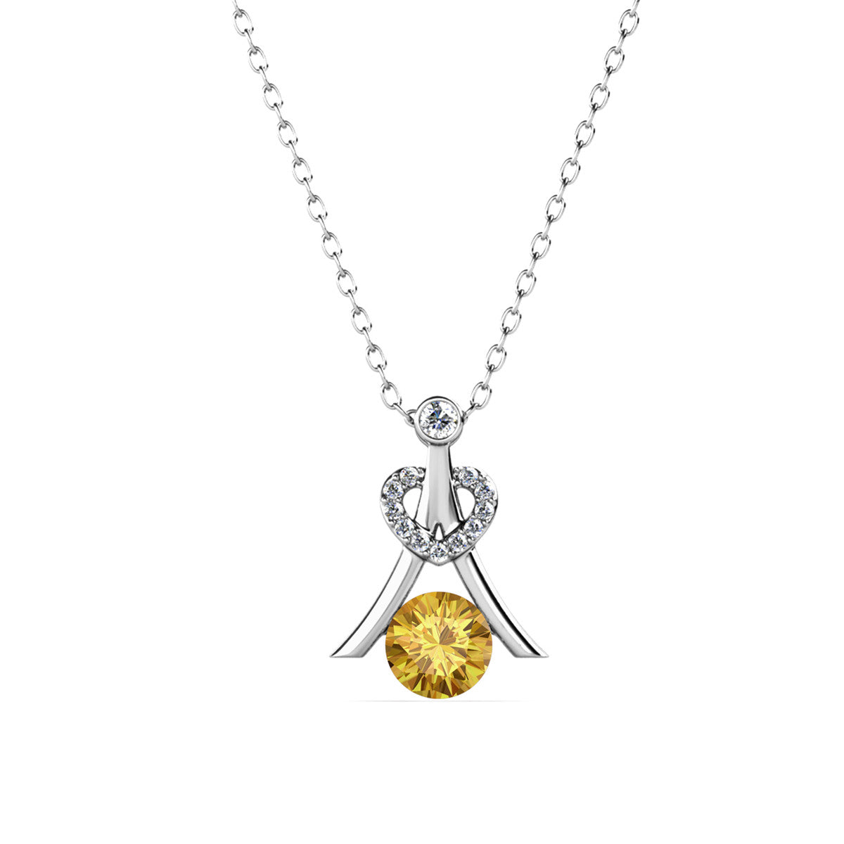 Serenity November Birthstone Citrine Necklace, 18k White Gold Plated Silver Necklace with Round Cut Crystals