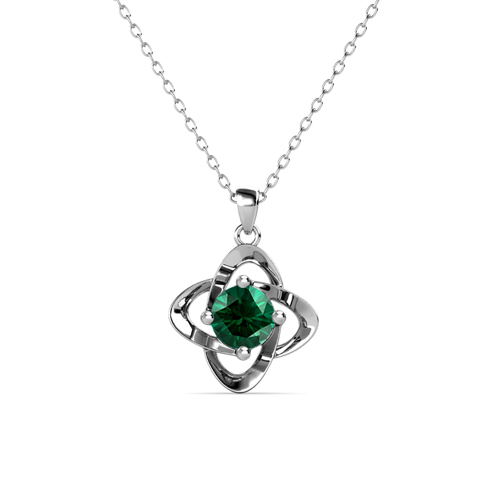 Infinity May Birthstone Emerald Necklace, 18k White Gold Plated Silver Birthstone Crystal Necklace
