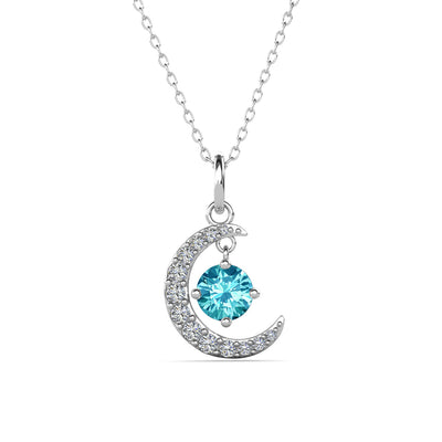 Luna 生日石项链 18k 白金镀圆形切割水晶