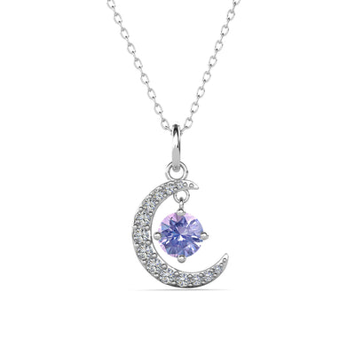 Luna 生日石项链 18k 白金镀圆形切割水晶
