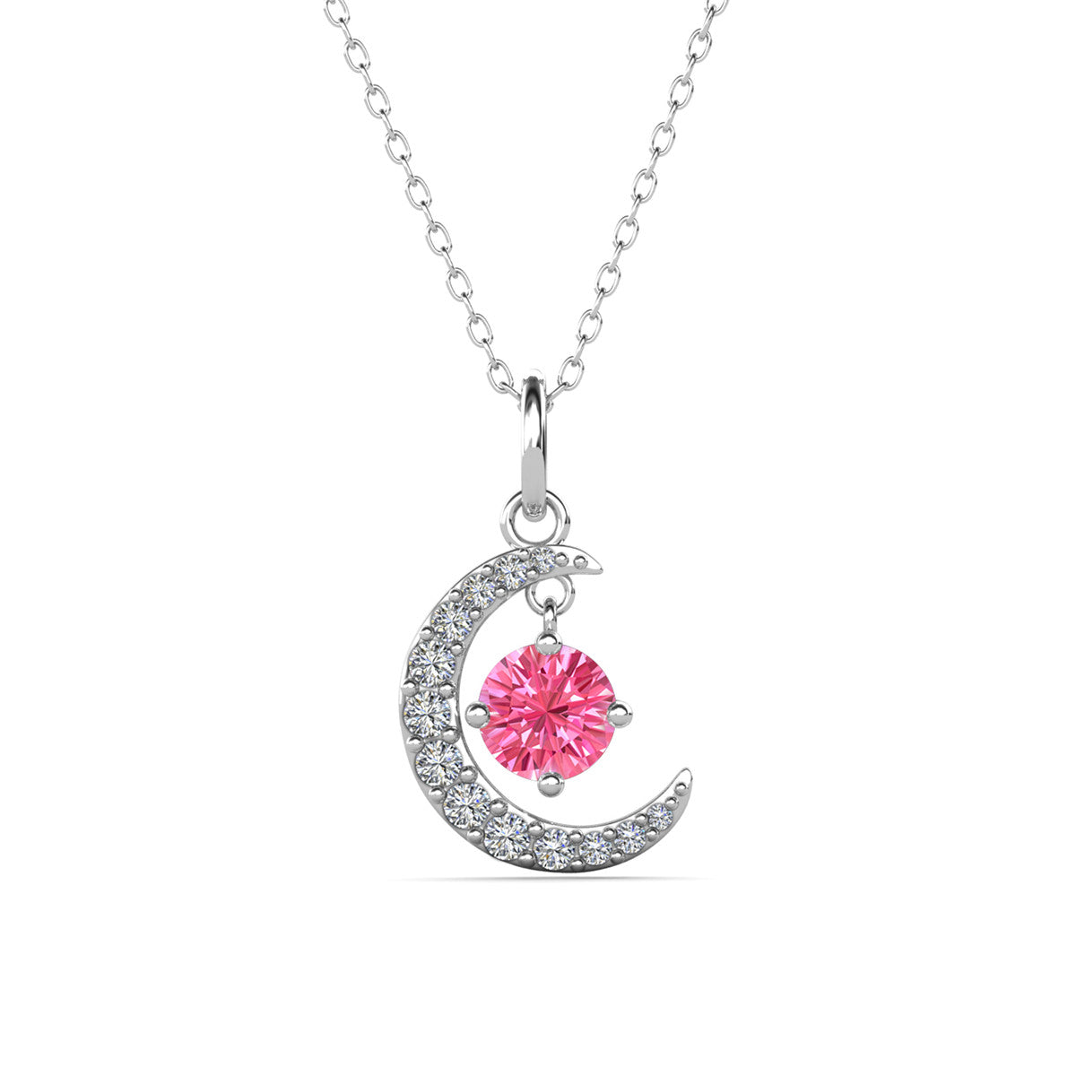 Luna Birthstone Necklace 18k White Gold Plated with Round Cut Crystals