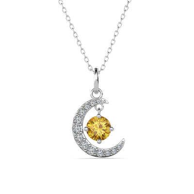 Luna 生日石项链 18k 白金镀圆形切割水晶