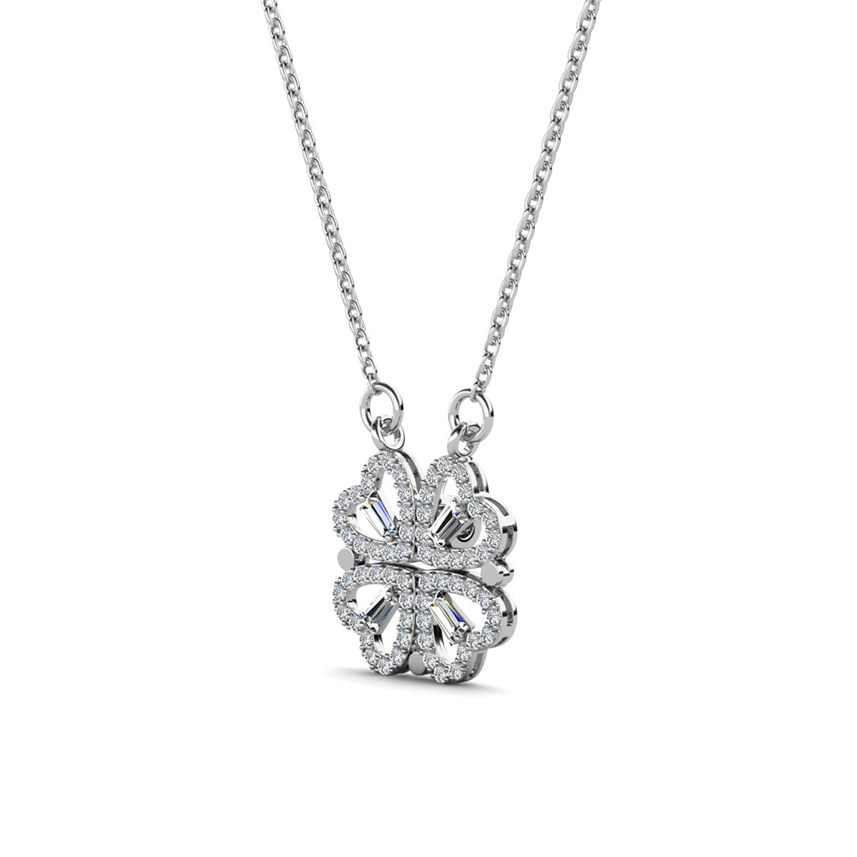 Posie 18k White Gold Plated Heart Clover Necklace & Kindness and Light Pink Paint Card