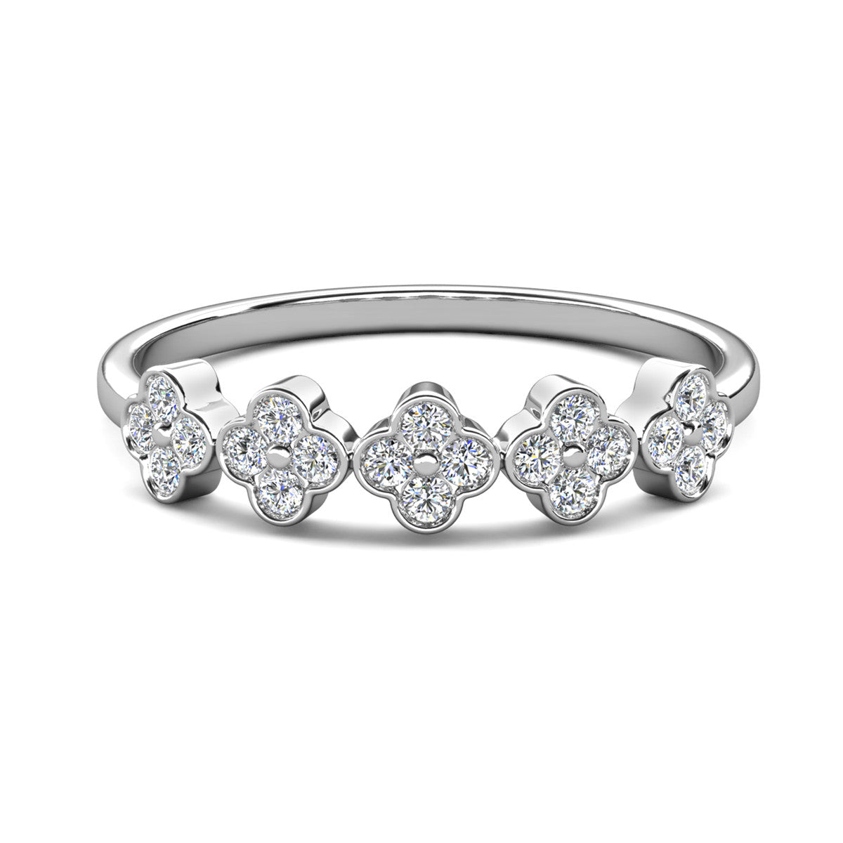 Linda 18k White Gold Plated Clover Flower Ring with Swarovski Crystals