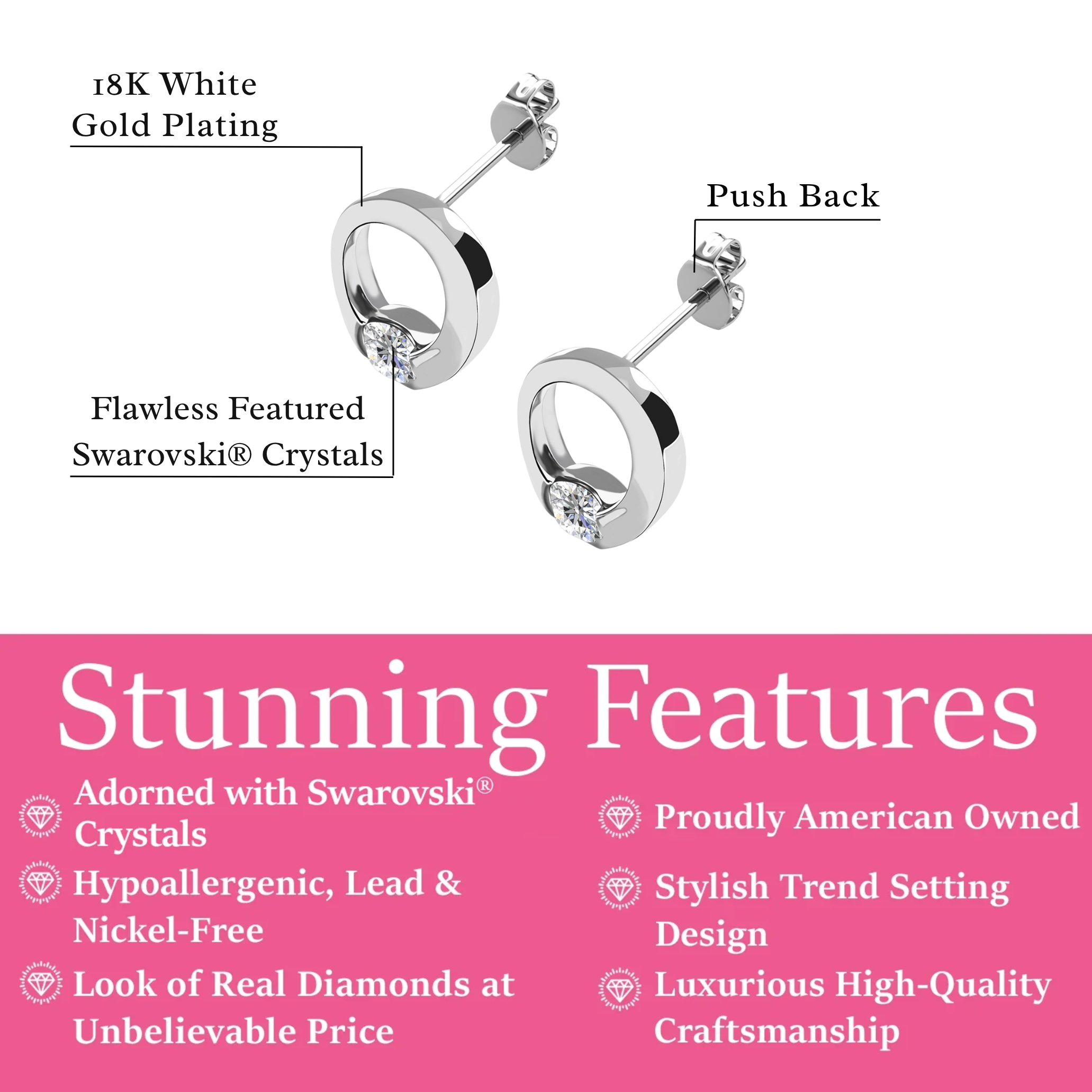 Dahlia 18k White Gold Plated 12mm Hoop Earrings with Swarovski Crystal
