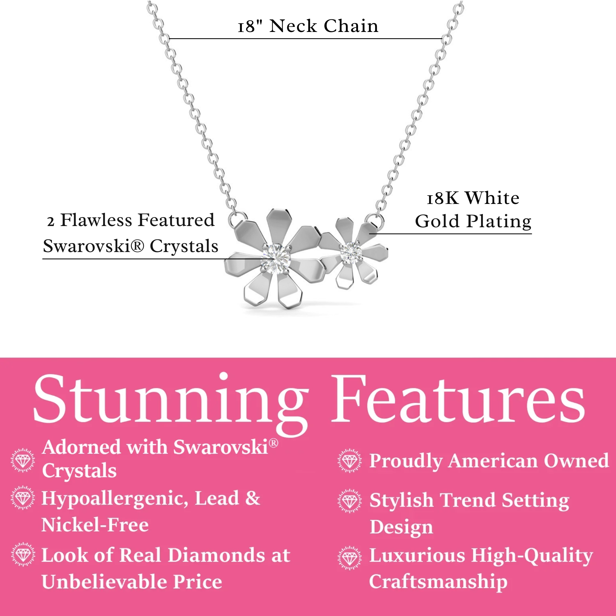Daisy 18k White Gold Plated Flower Necklace with Swarovski Crystals