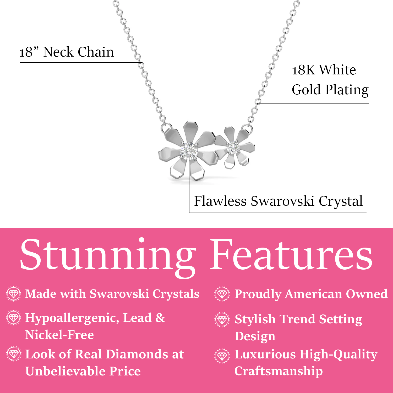 Daisy 18k White Gold Plated Flower Necklace with Swarovski Crystals