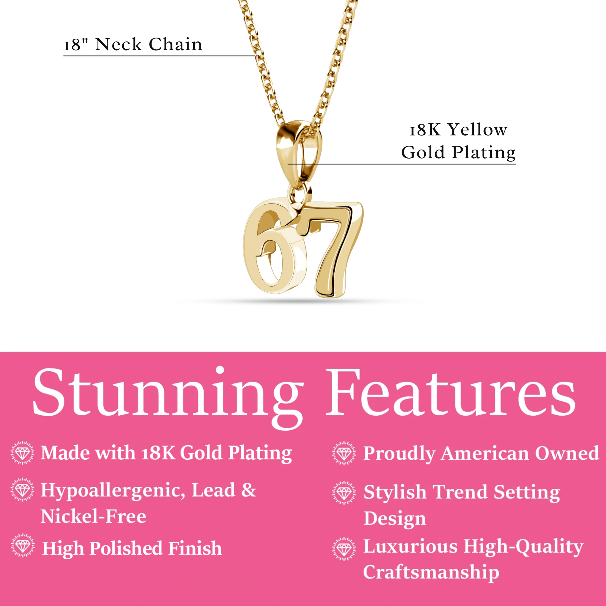 Danna 18k White Gold Plated 67 Pendant Necklace for Women