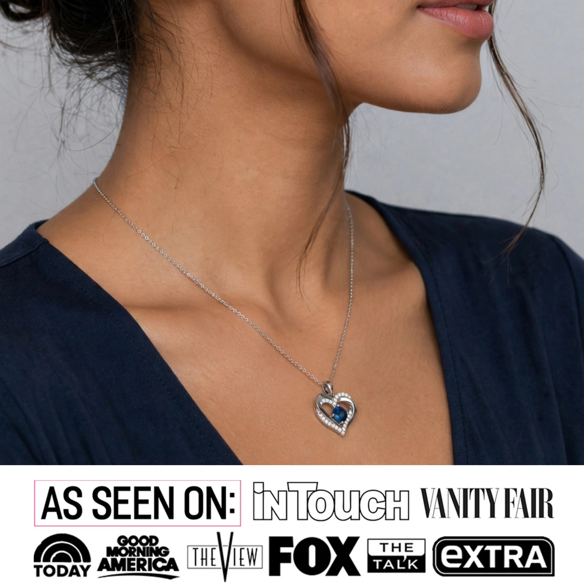Forever Birthstone 18k White Gold Plated Double Heart Necklace with Swarovski Crystals