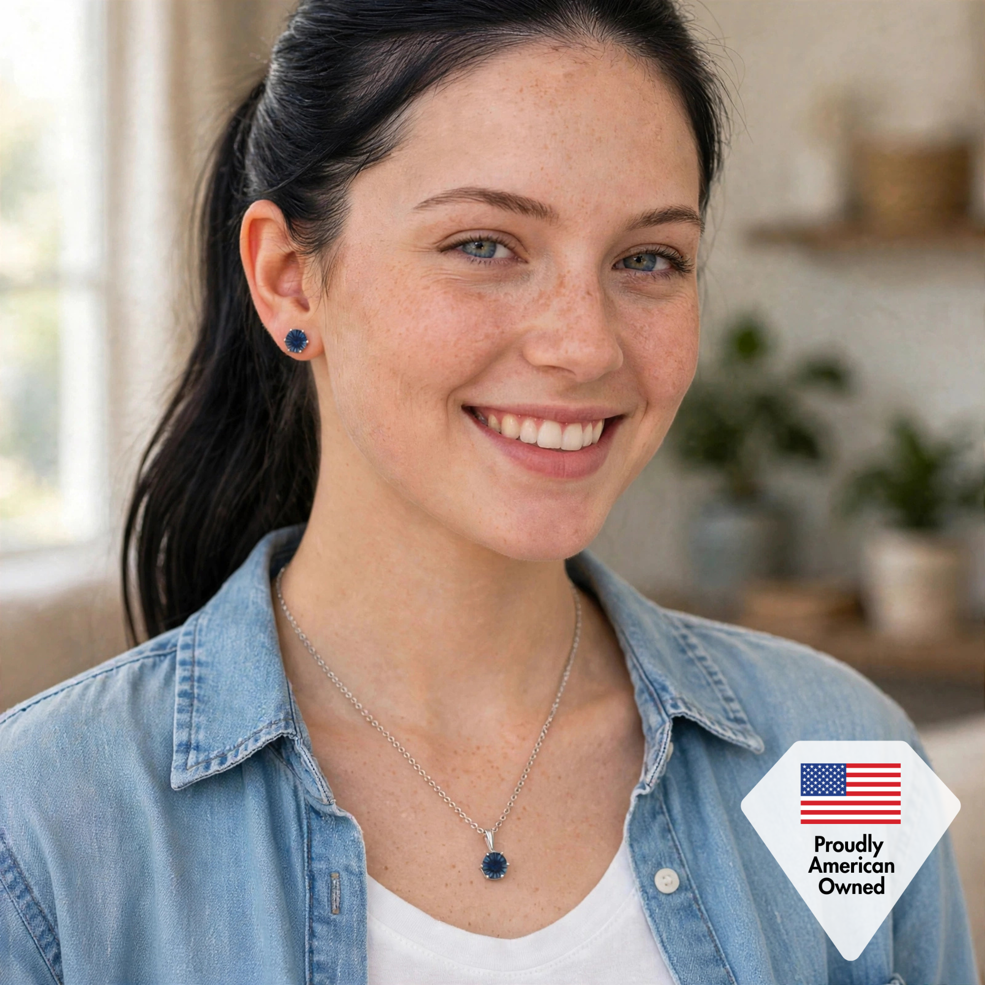 Birthstone 18k White Gold Plated Stud Earrings and Necklace Set with 1ct Swarovski Crystals