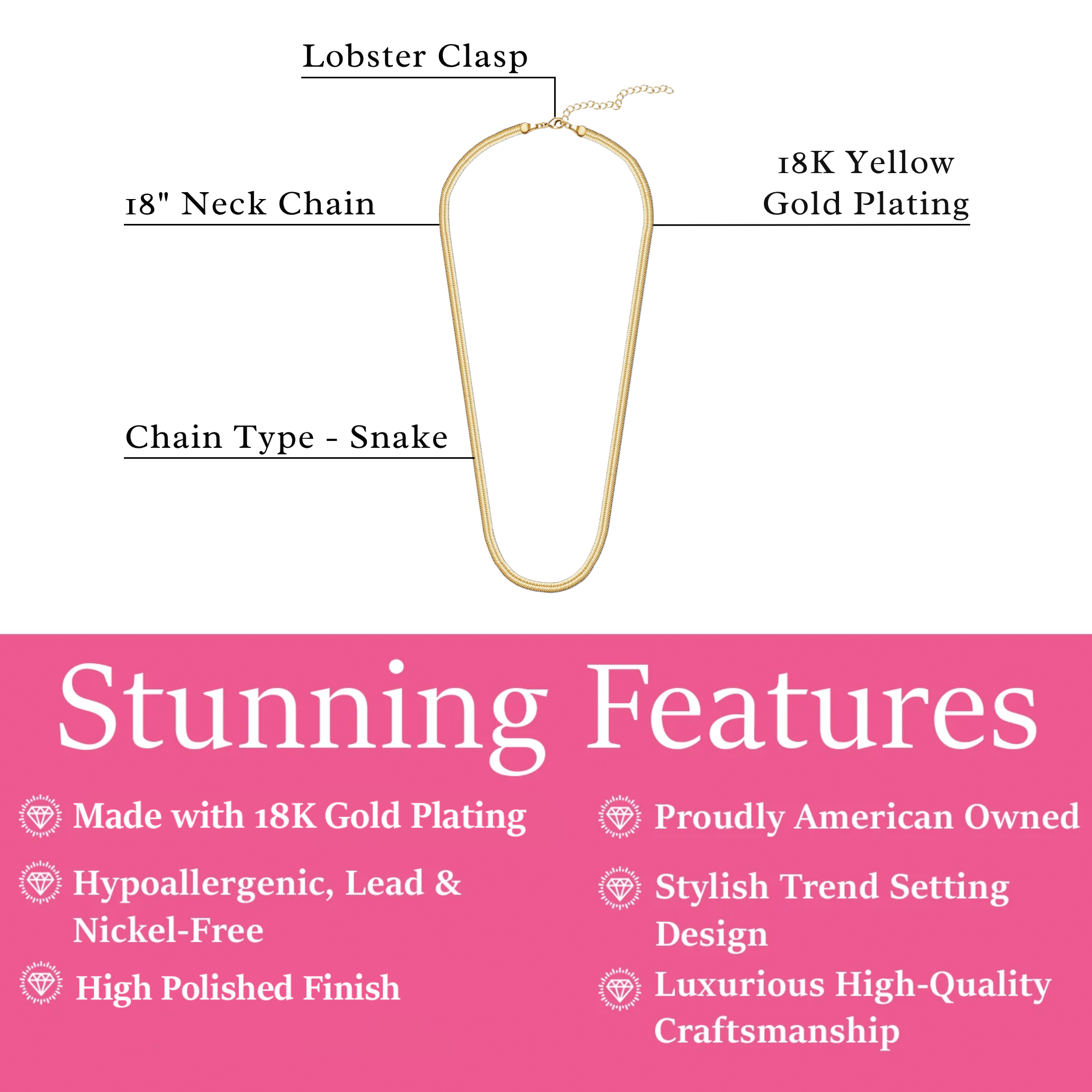 Delayne 18k White Gold Plated Stacking Necklace Chain