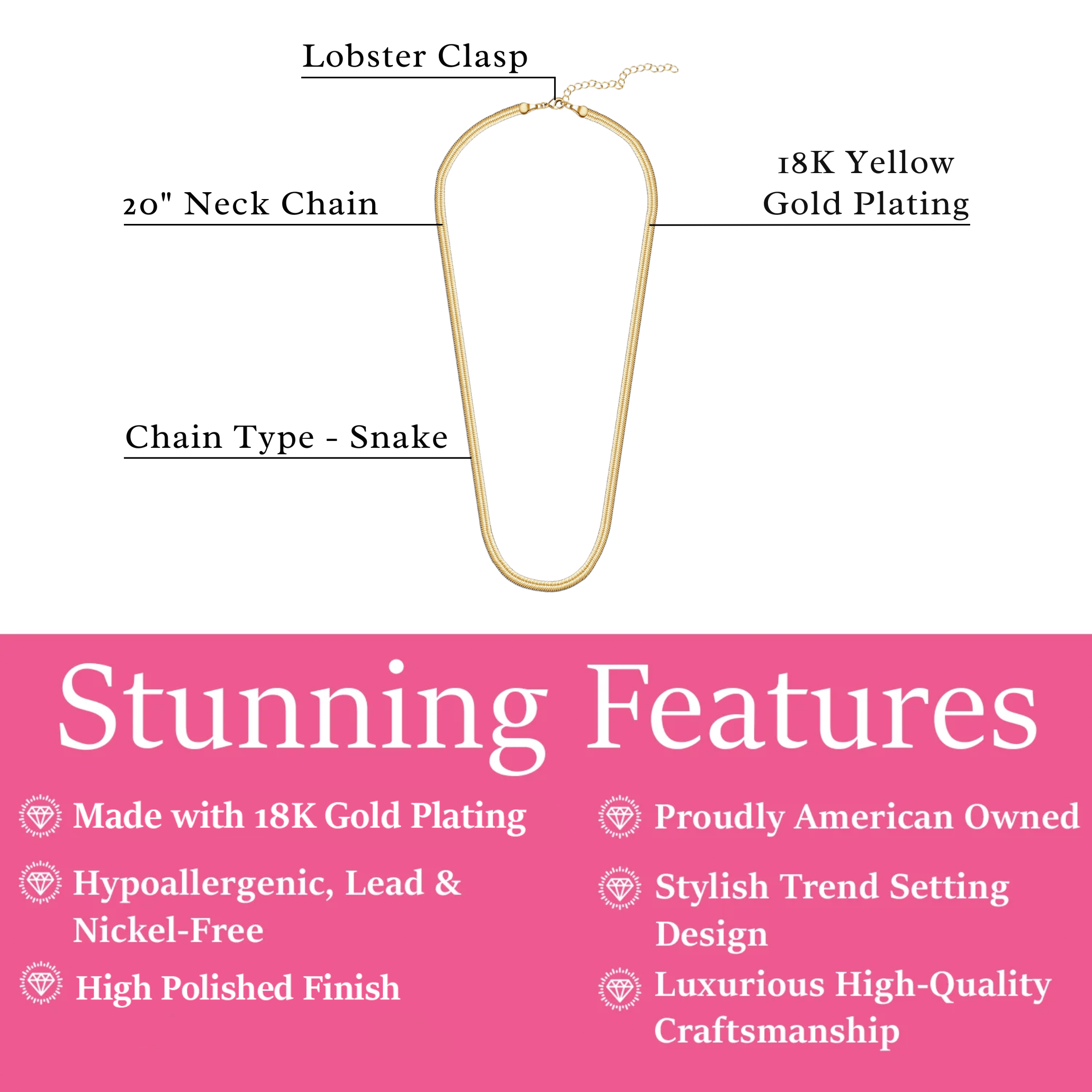 Delayne 18k White Gold Plated Stacking Necklace Chain