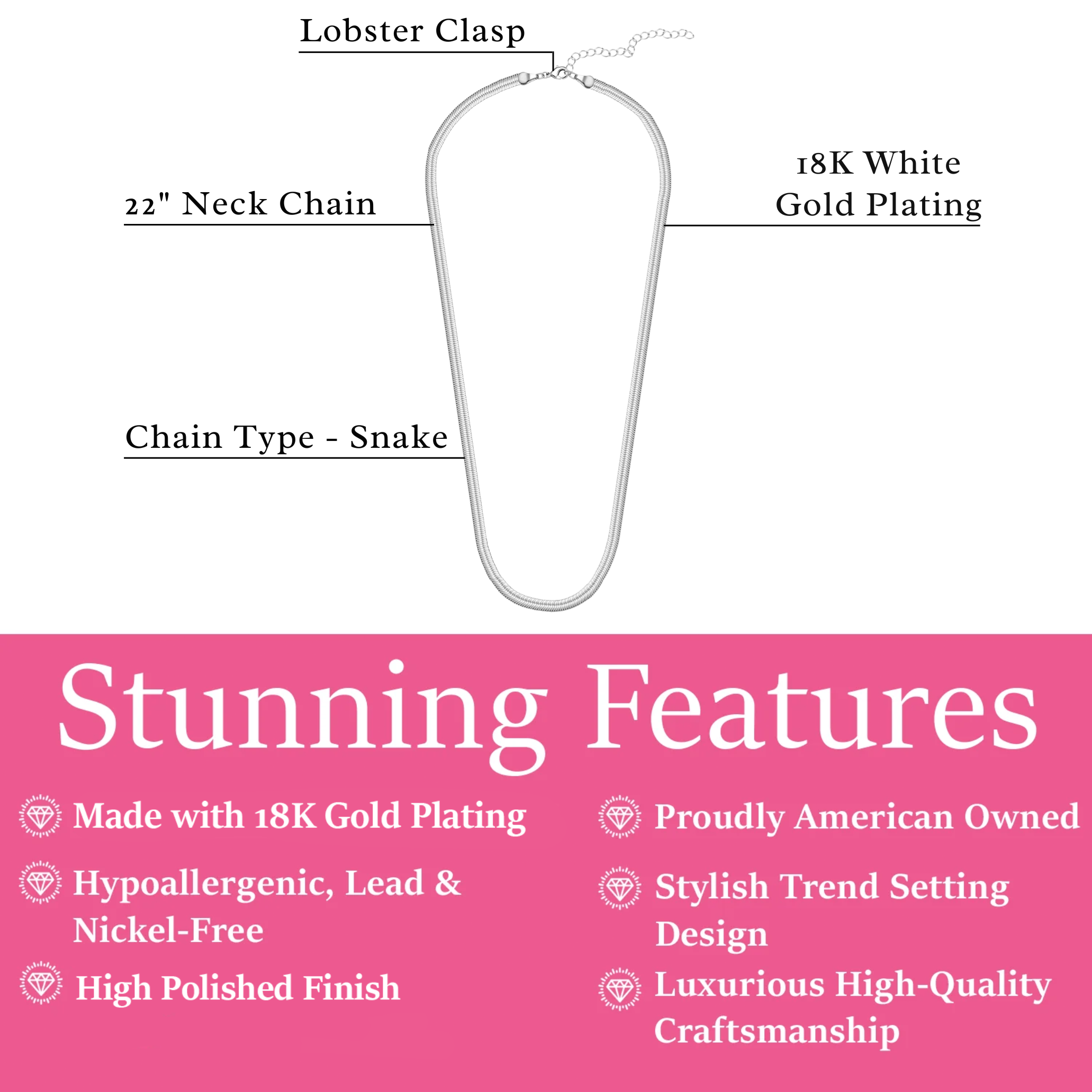 Delayne 18k White Gold Plated Stacking Necklace Chain