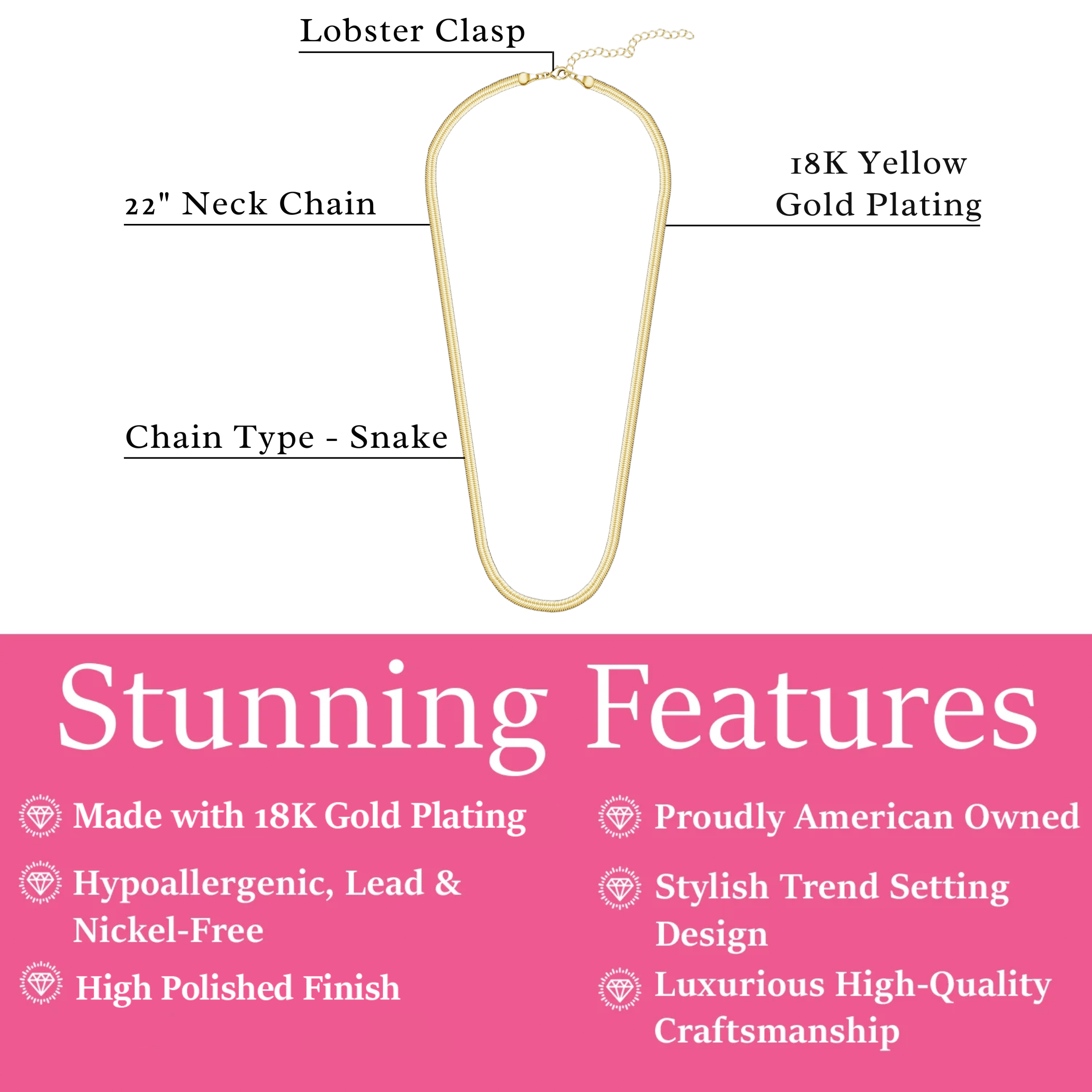 Delayne 18k White Gold Plated Stacking Necklace Chain