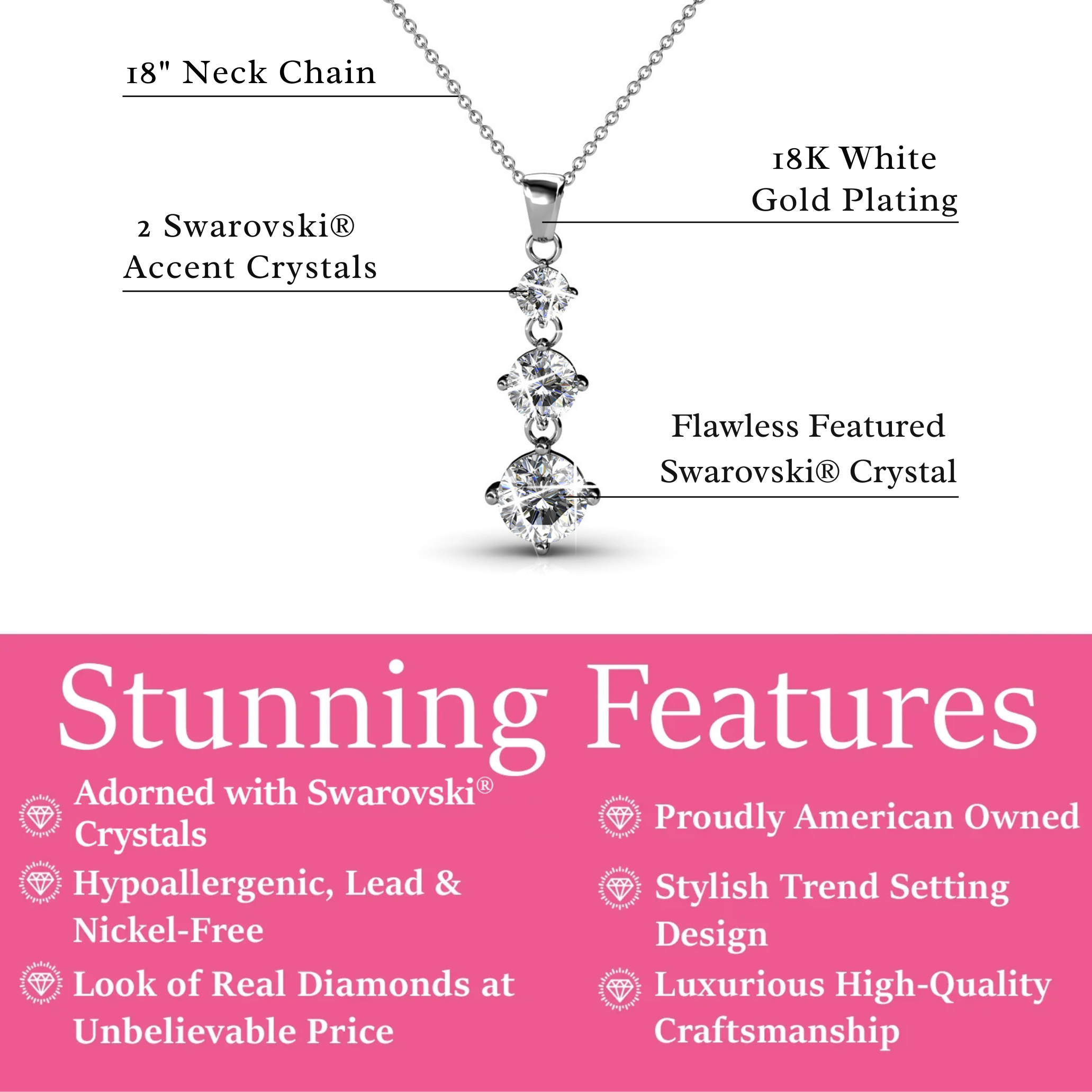 Delilah 18k White Gold Plated Drop Pendant Necklace with Swarovski Crystals