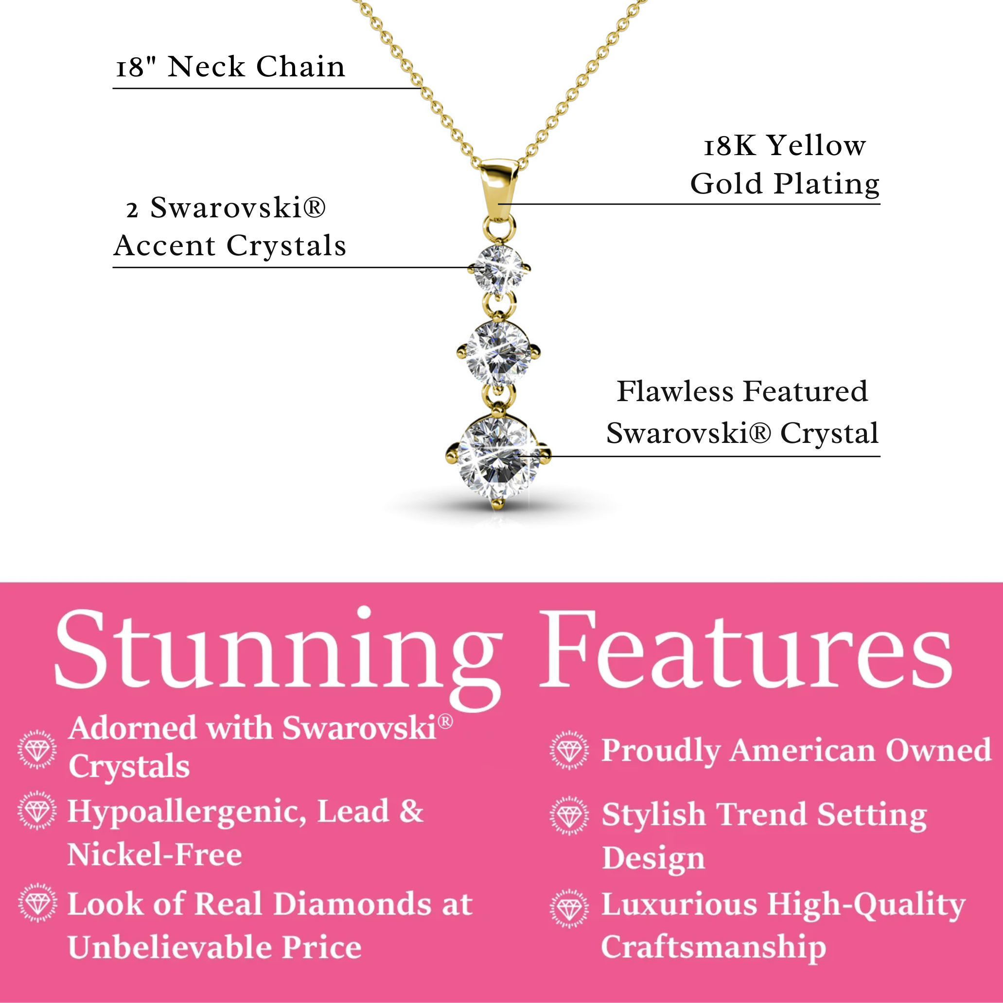 Delilah 18k White Gold Plated Drop Pendant Necklace with Swarovski Crystals