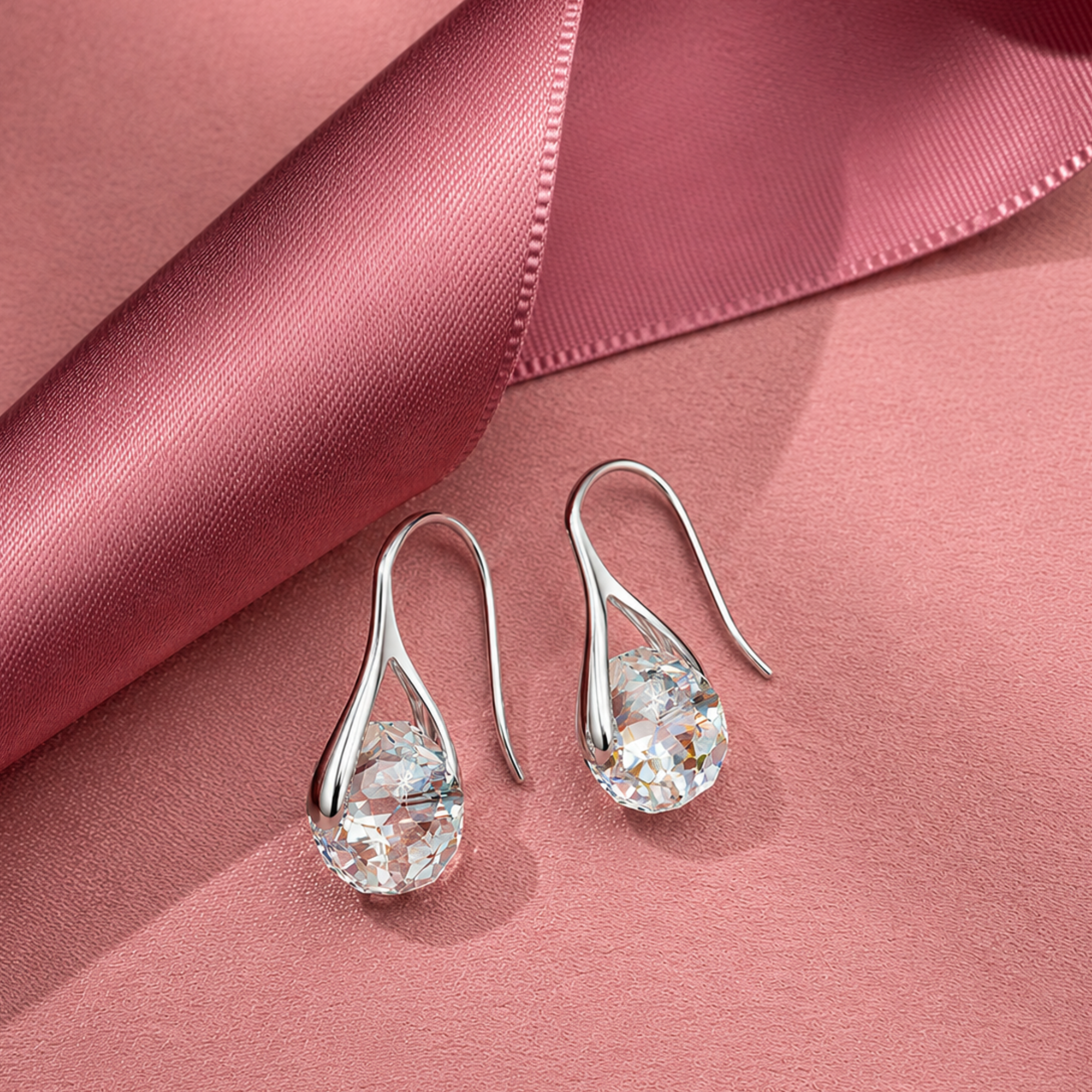 Destiny 18k White Gold Plated Drop Earrings with Swarovski Crystals - FAB FAV