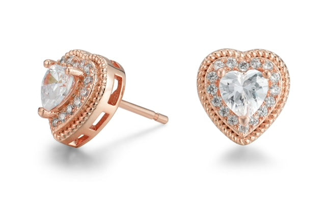 Donna 18k White Gold Plated Silver Heart Stud Earrings with Simulated Diamond Crystals