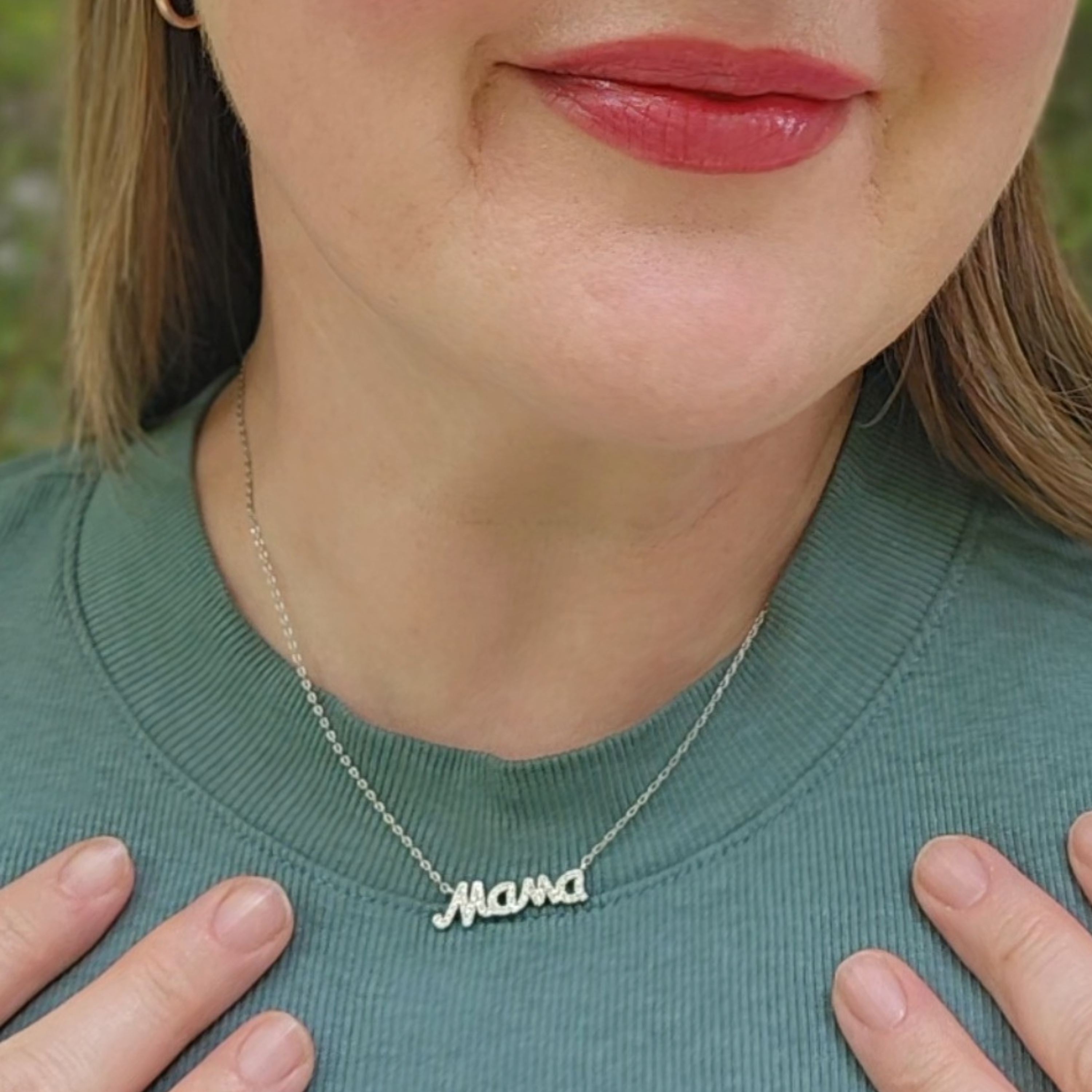 Dorothy 18k White Gold Plated Mama Necklace with Swarovski Crystals - FAB FAV