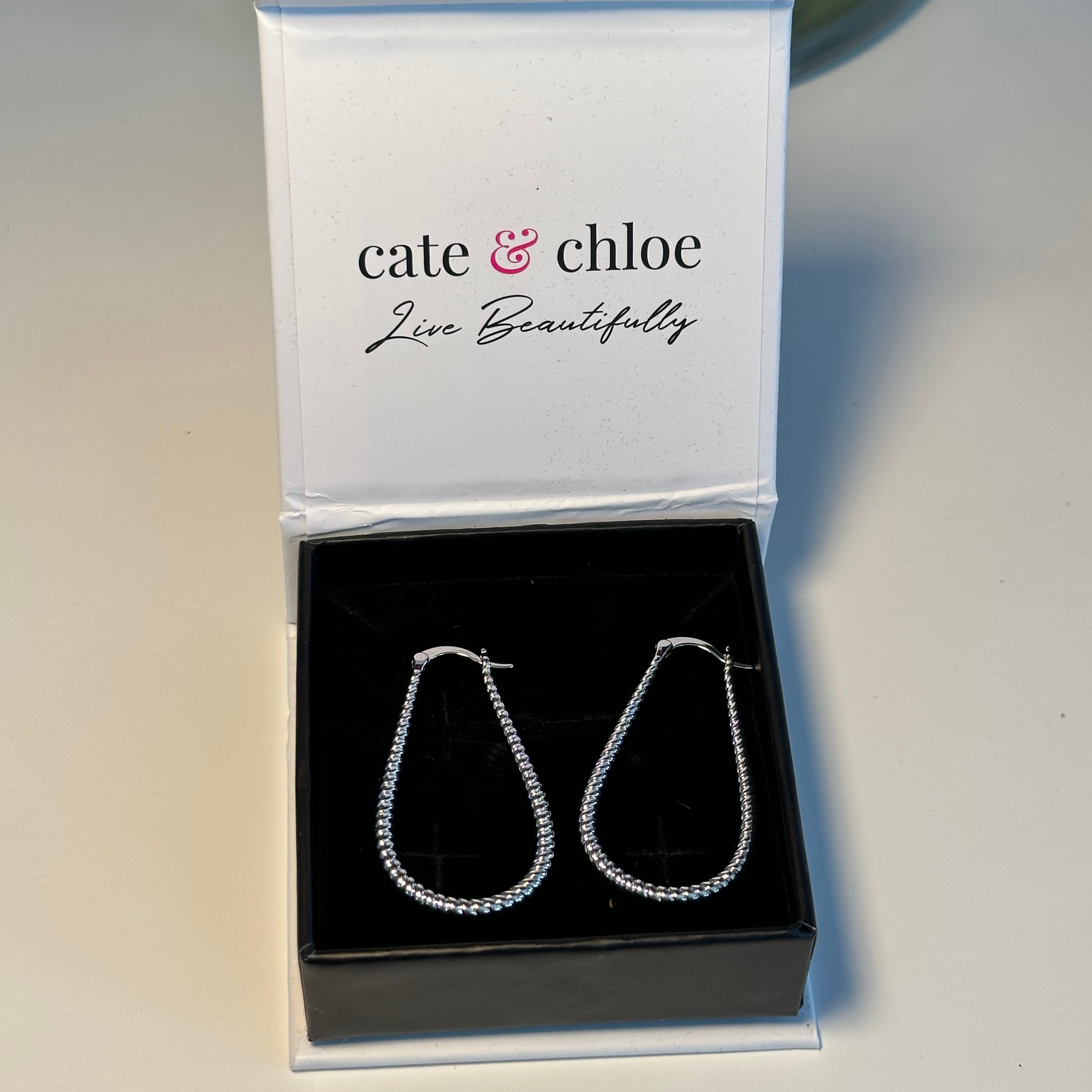 Angelica 18k White Gold Plated Twisted U-Shaped Hoop Earrings