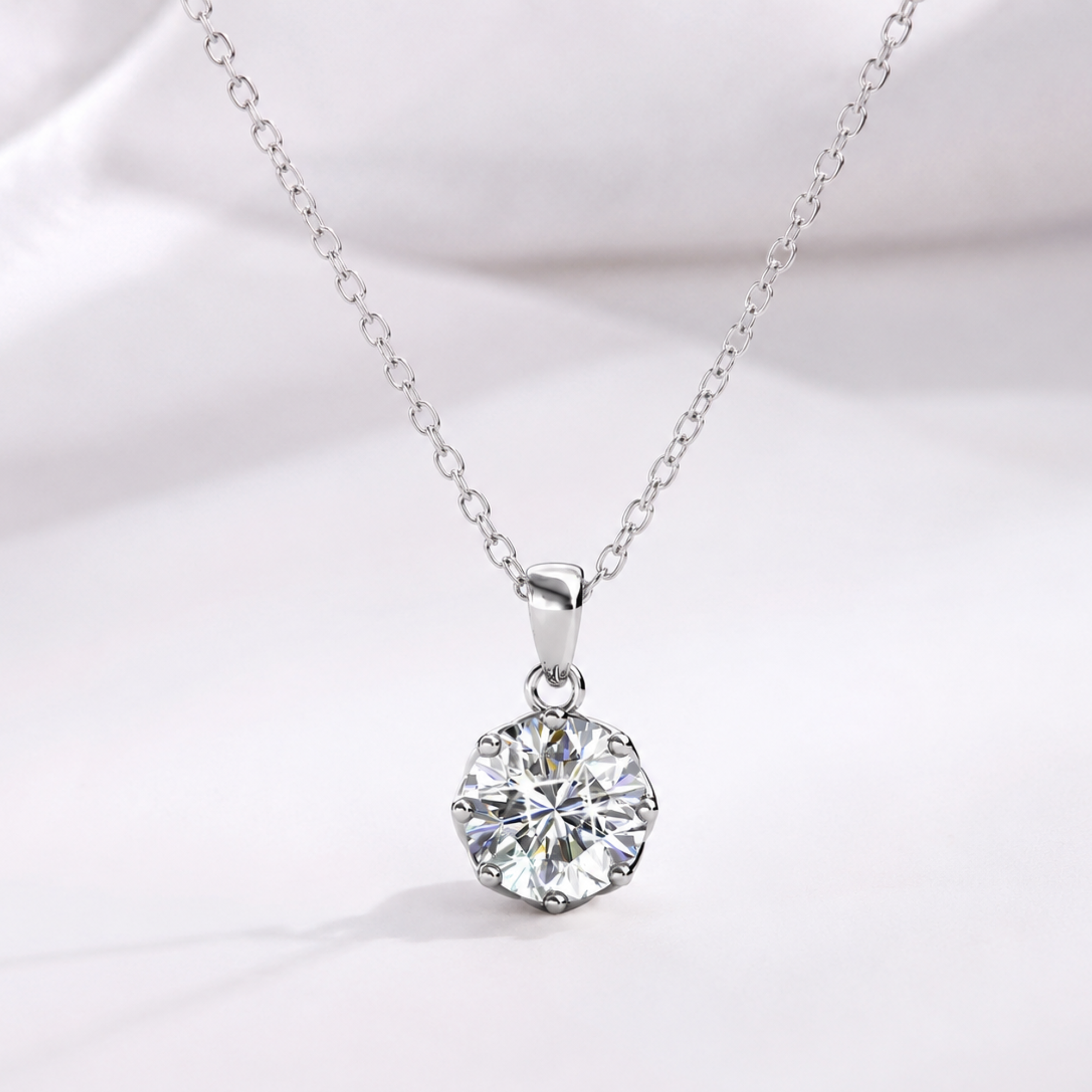 Eden 18k White Gold Plated Pendant Necklace with Solitaire Round Cut Swarovski Crystal