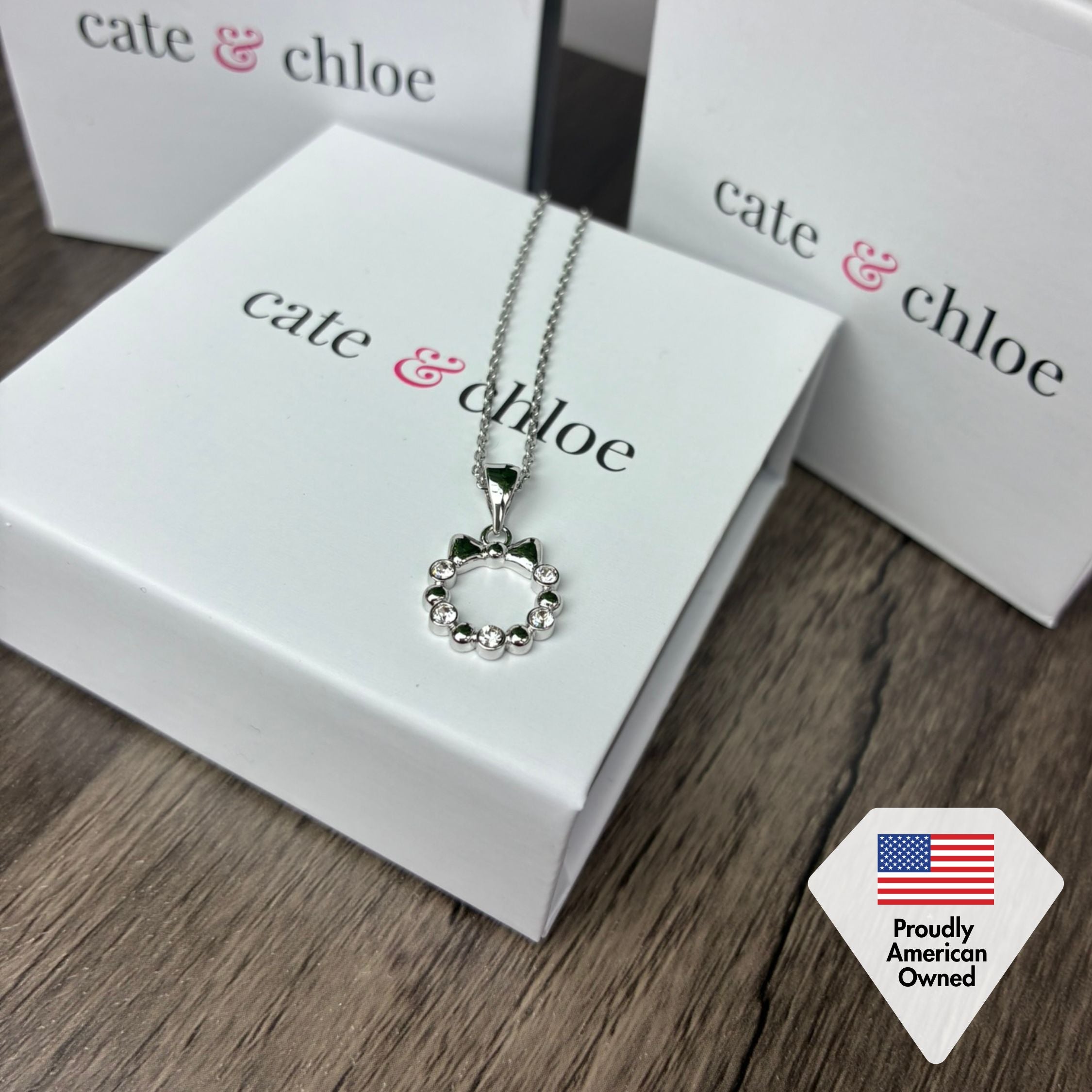 Edith 18k White Gold Plated Silver Ribbon Necklace with Swarovski Crystals