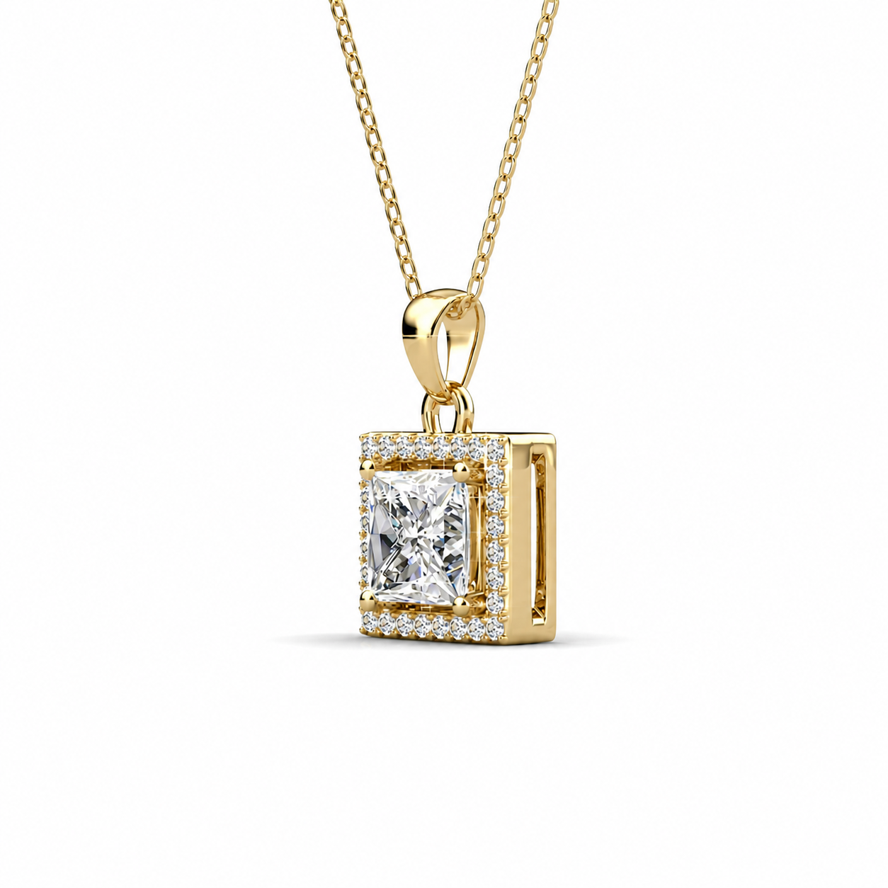 Ekatrina 18k White Gold Plated Halo Pendant Necklace with Sparkling Square Cut Swarovski Crystal