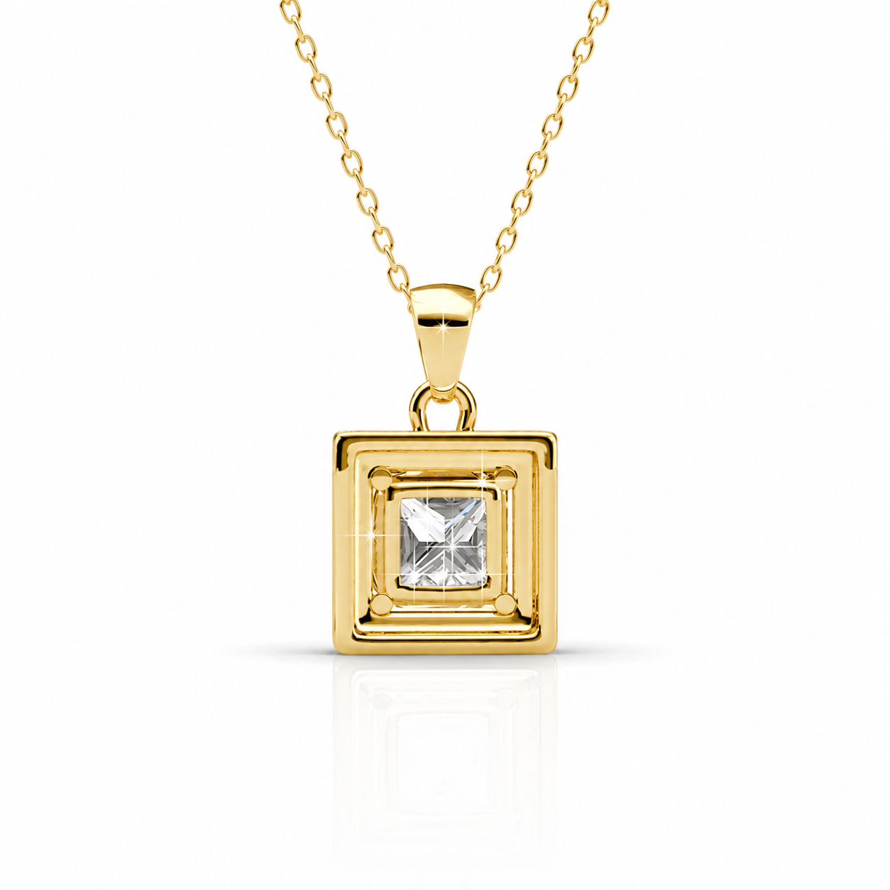 Ekatrina 18k White Gold Plated Halo Pendant Necklace with Sparkling Square Cut Swarovski Crystal