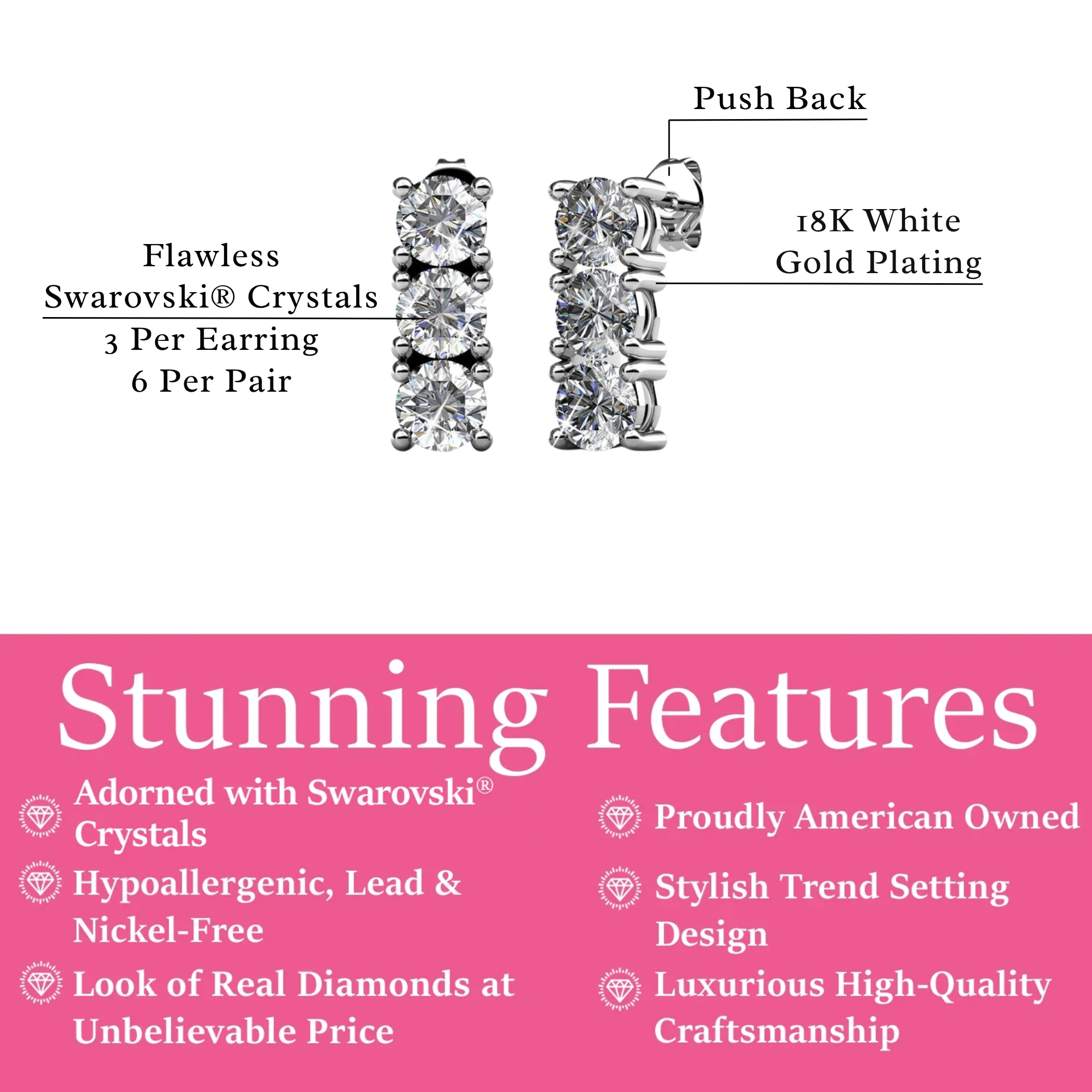 Eliana 18k White Gold Plated Stud Earrings with Swarovski Crystals