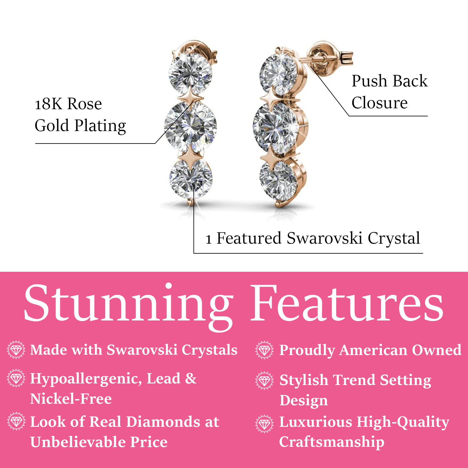 Ellie 18k White Gold Plated Stud Drop Earrings with Swarovski Crystals