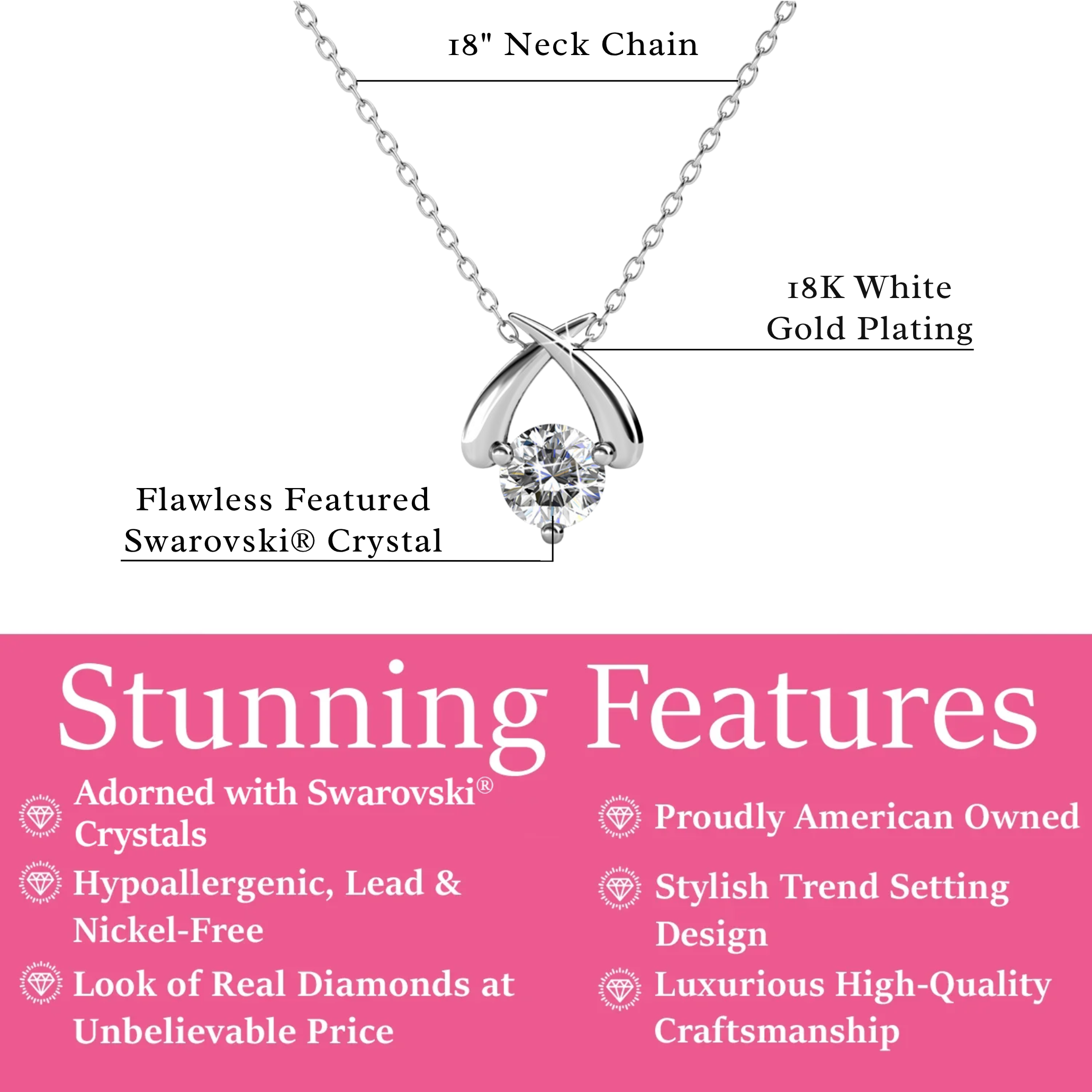 Eloise 18k White Gold Plated Pendant Necklace with Round Cut Swarovski Crystal