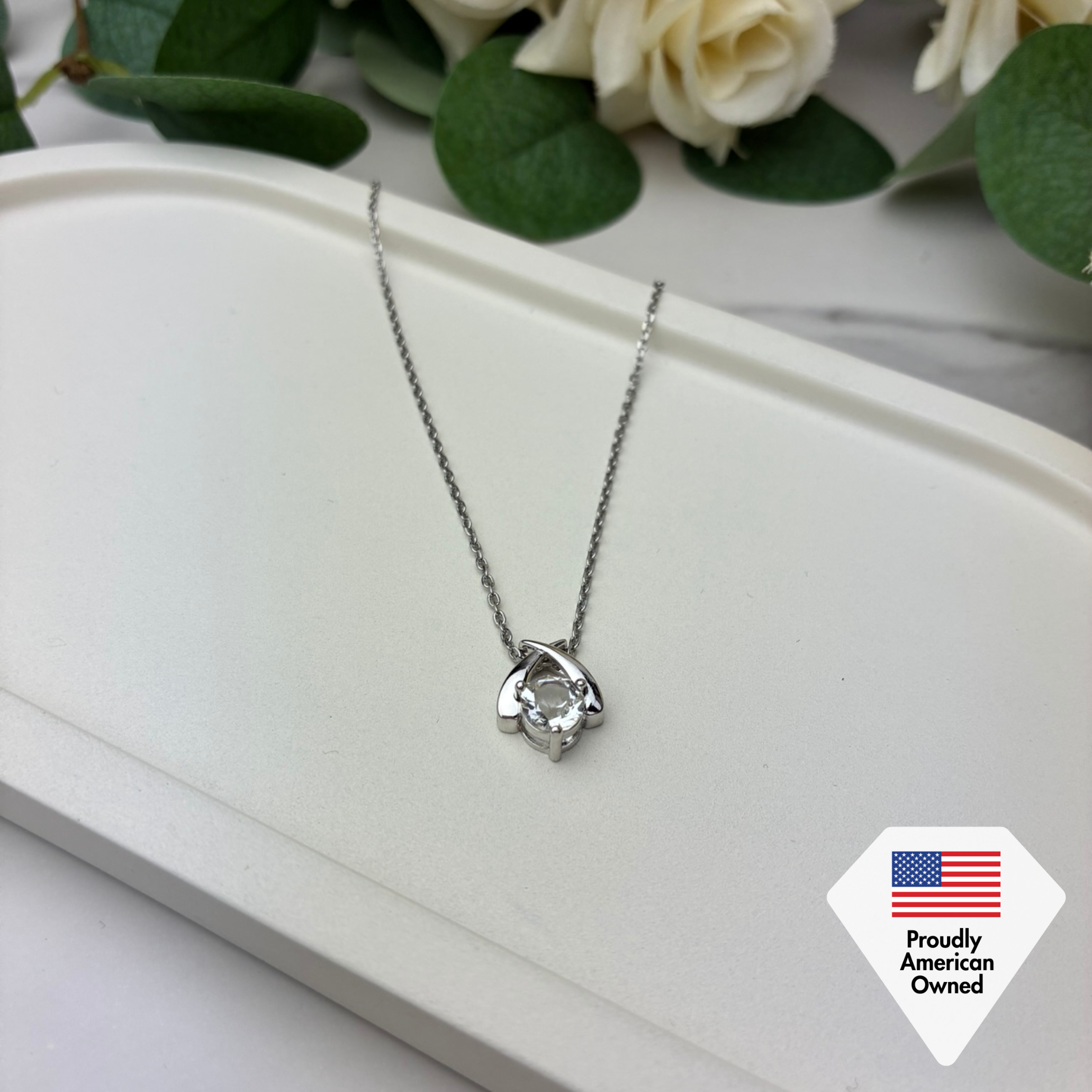 Eloise 18k White Gold Plated Pendant Necklace with Round Cut Swarovski Crystal