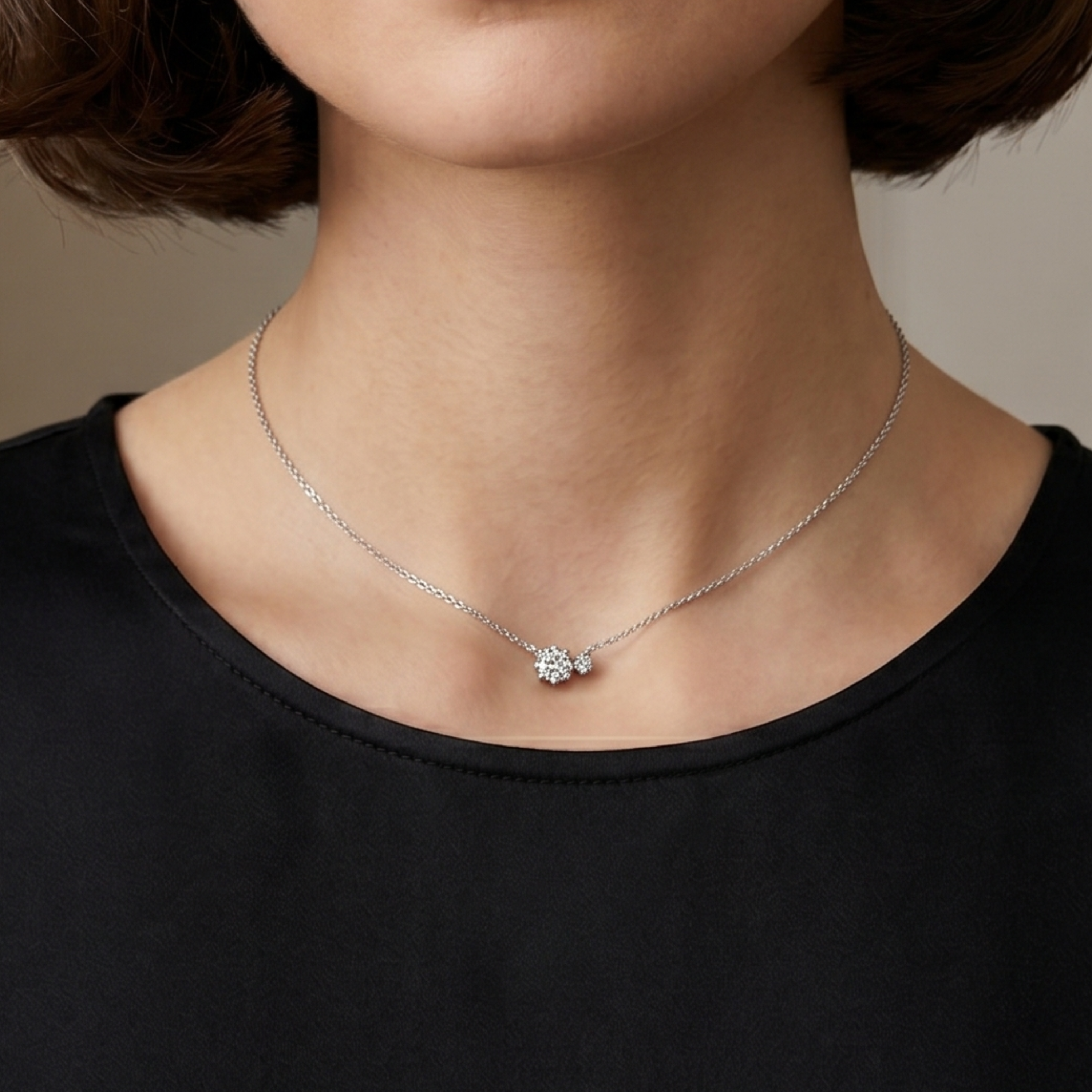 Emma 18k White Gold Plated 2-Stone Pendant Necklace with  Swarovski Crystals - FAB FAV