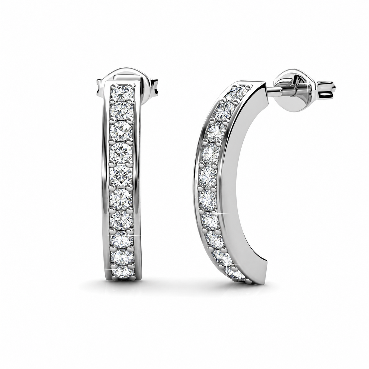 Erin 18k White Gold Plated Half Hoop Earrings with Swarovski Crystals