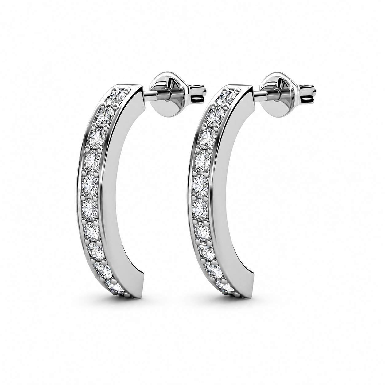 Erin 18k White Gold Plated Half Hoop Earrings with Swarovski Crystals
