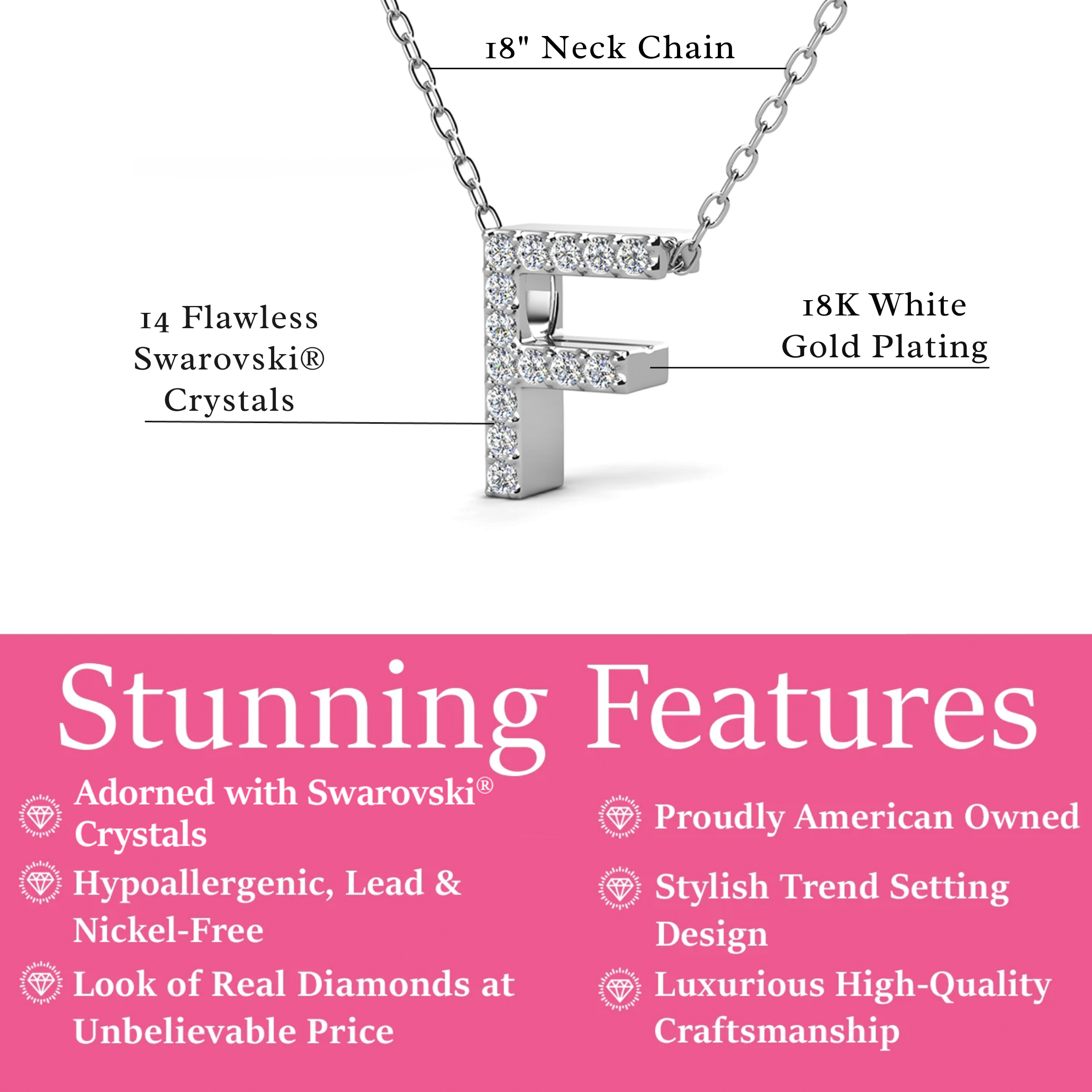 Ethereal Collection 18k White Gold Plated Initial Letter Pendant Necklace with Swarovski Crystals