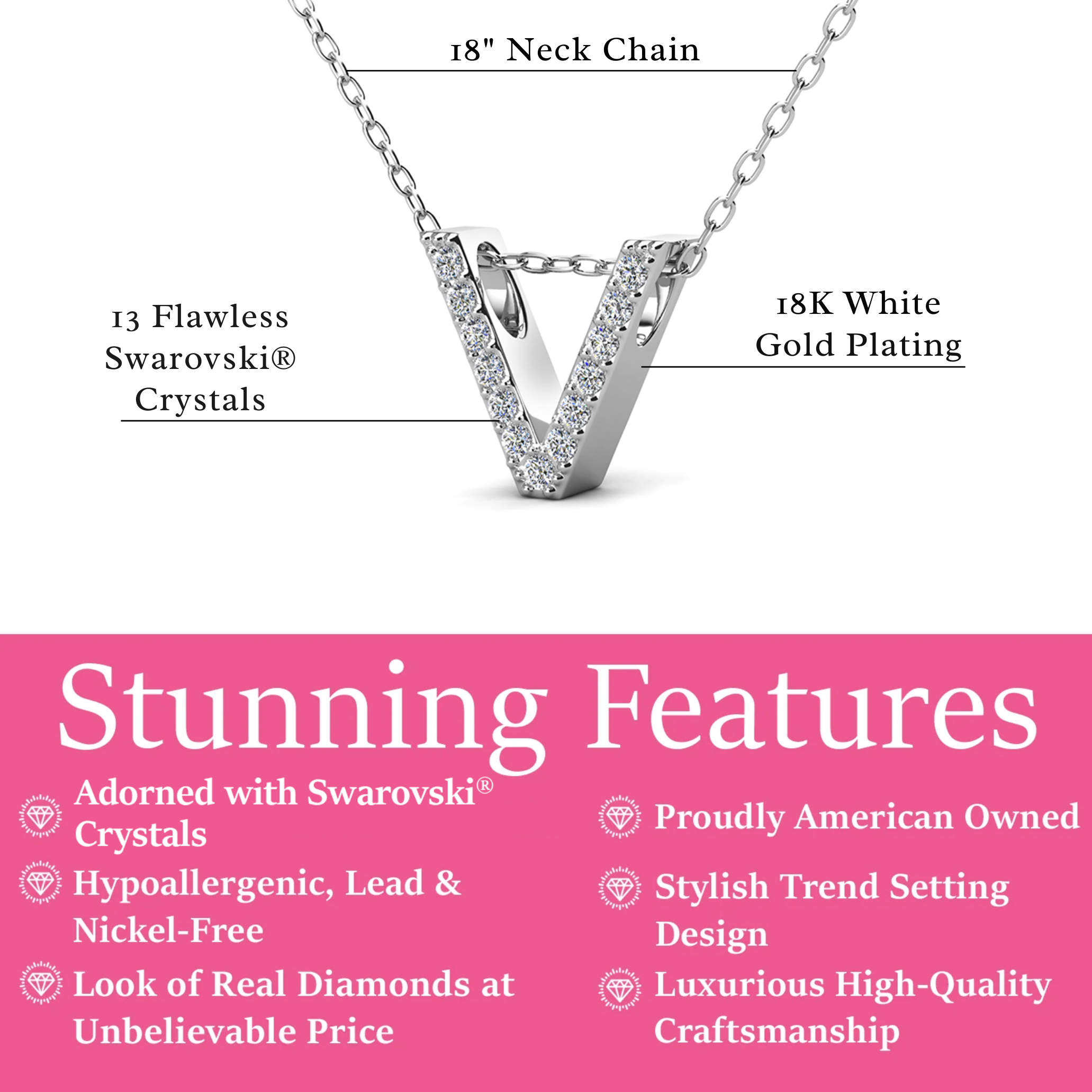 Ethereal Collection 18k White Gold Plated Initial Letter Pendant Necklace with Swarovski Crystals