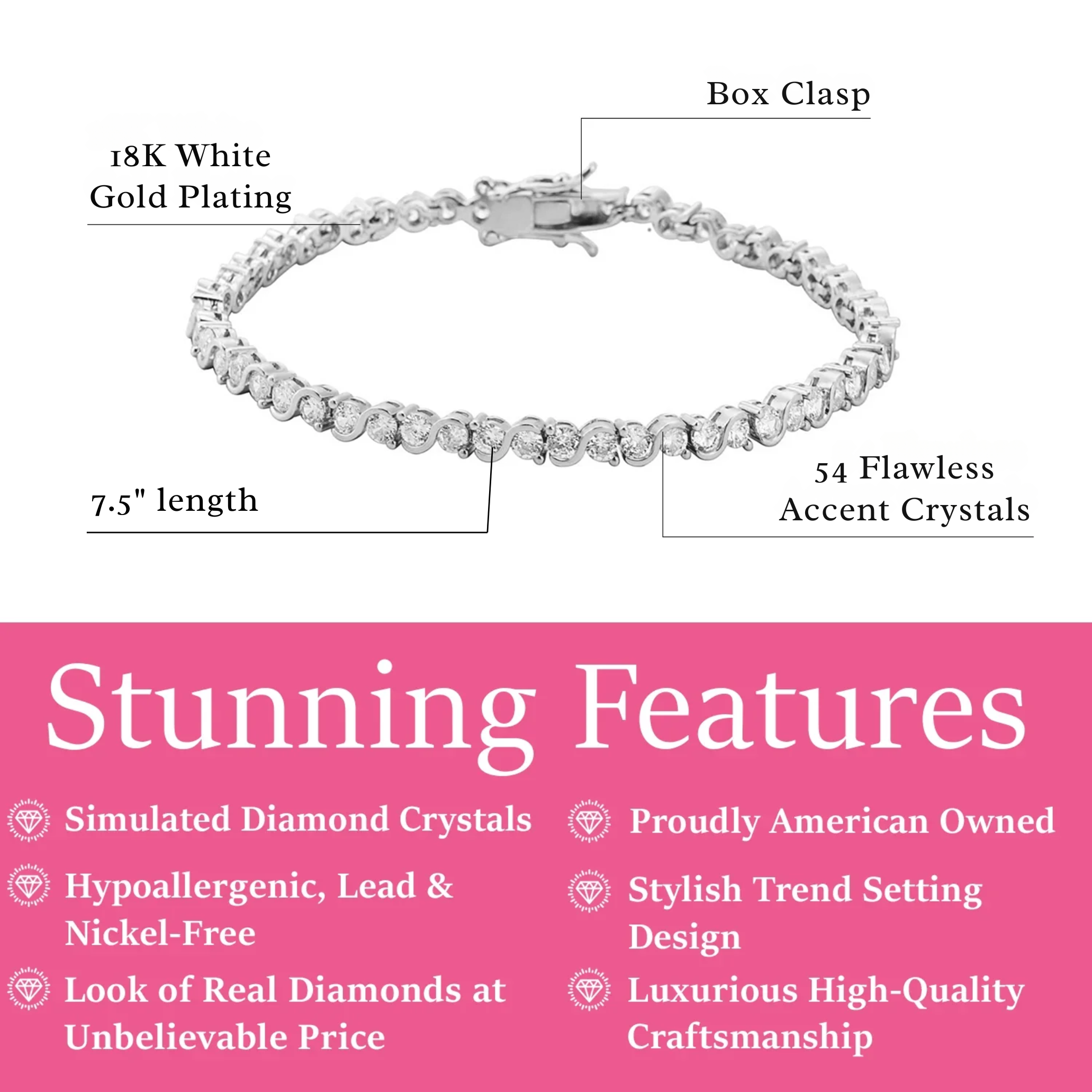 Ezra 18k White Gold Plated Infinity Tennis Bracelet & Strength and Peace Boho Card