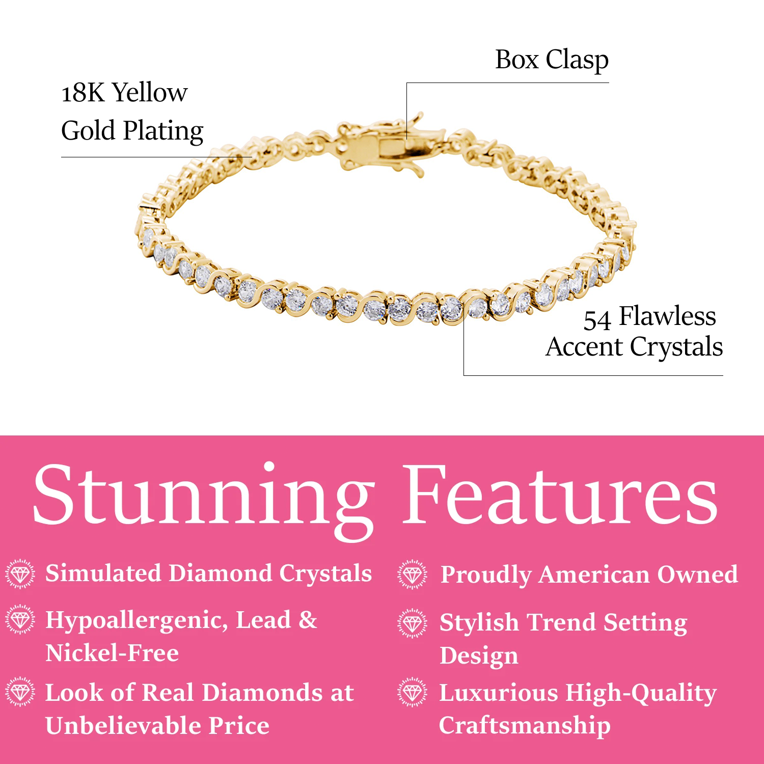 Ezra 18k White Gold Plated Infinity Tennis Bracelet with Simulated Diamond Crystals