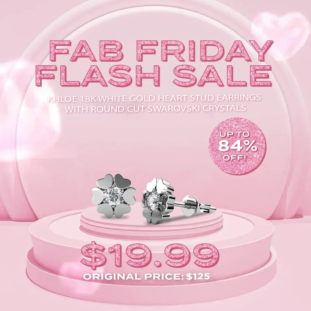 Khloe 18k White Gold Heart Stud Earrings with Round Cut Swarovski Crystals - Fab Friday